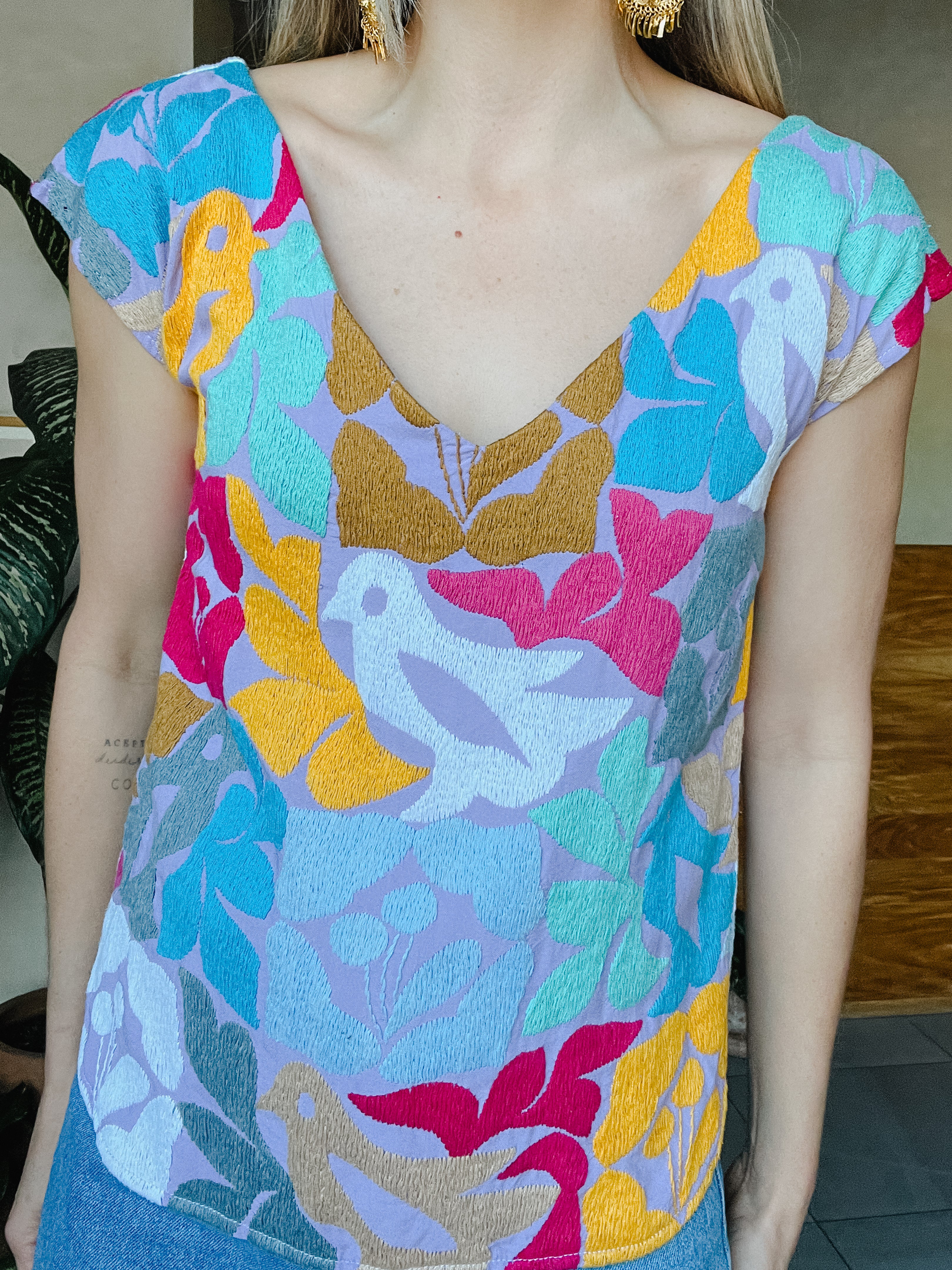 Jalapa V Bone Nude Blouse