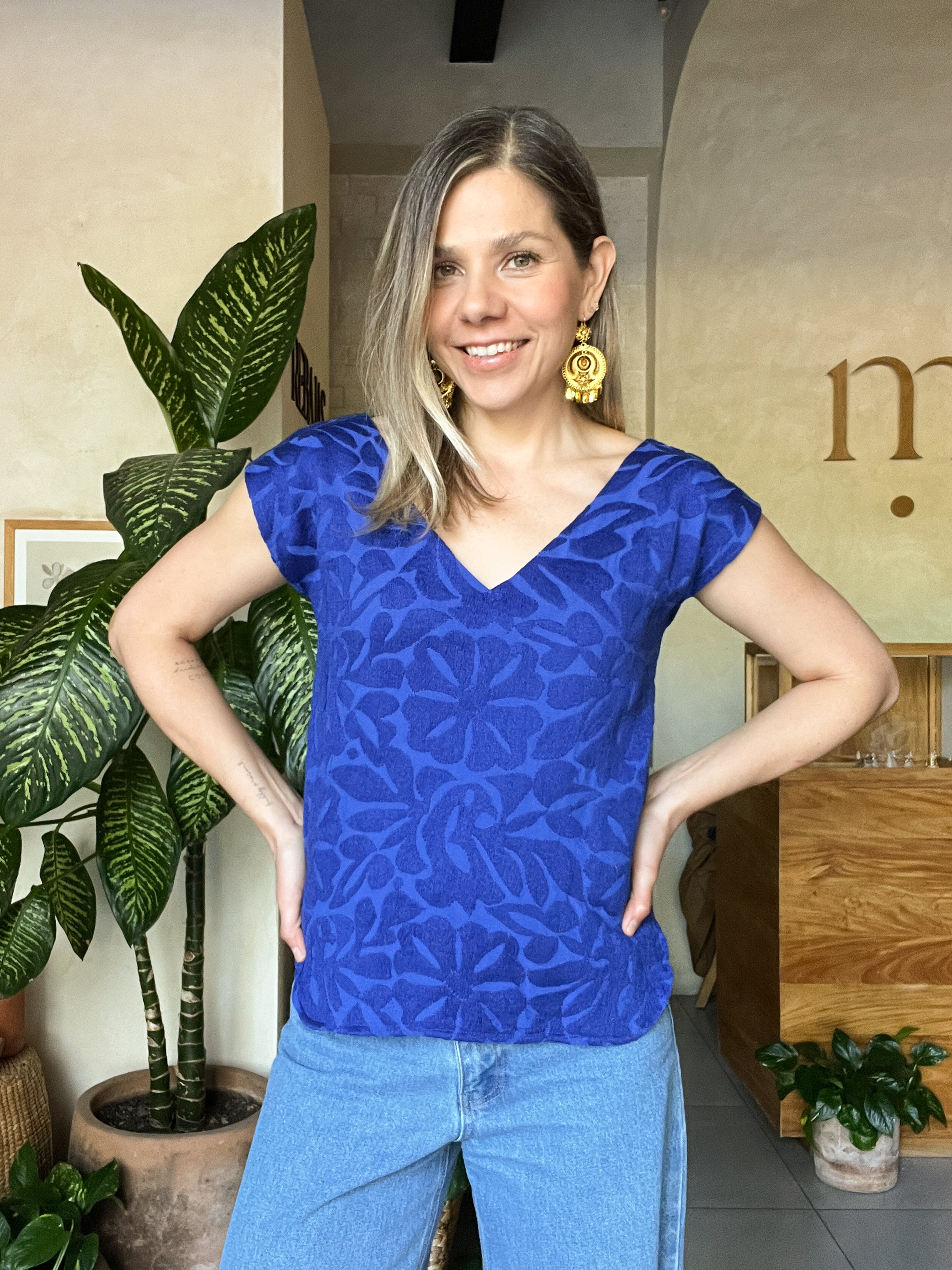 Jalapa V Bone Nude Blouse