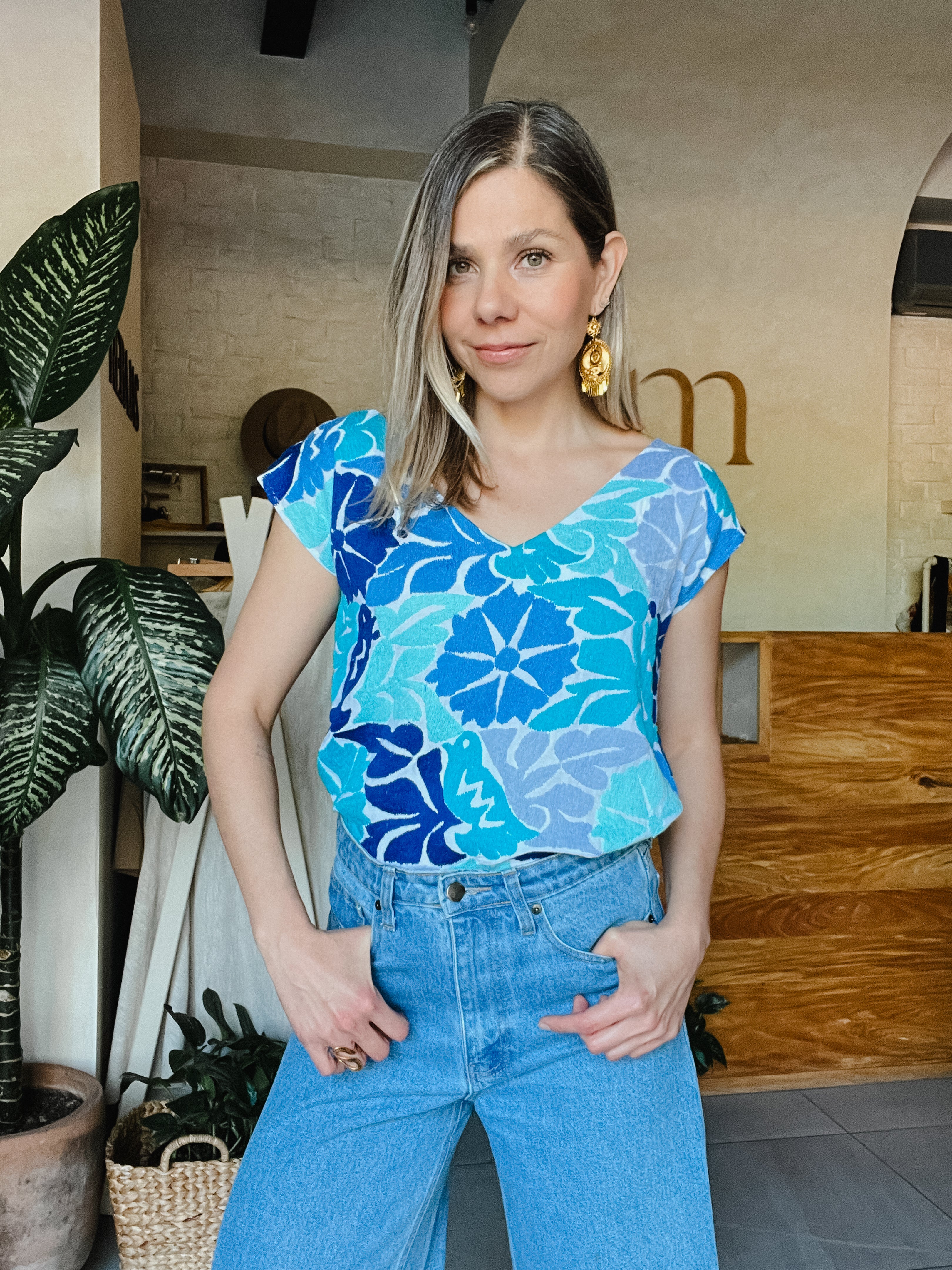 Jalapa V Bone Nude Blouse