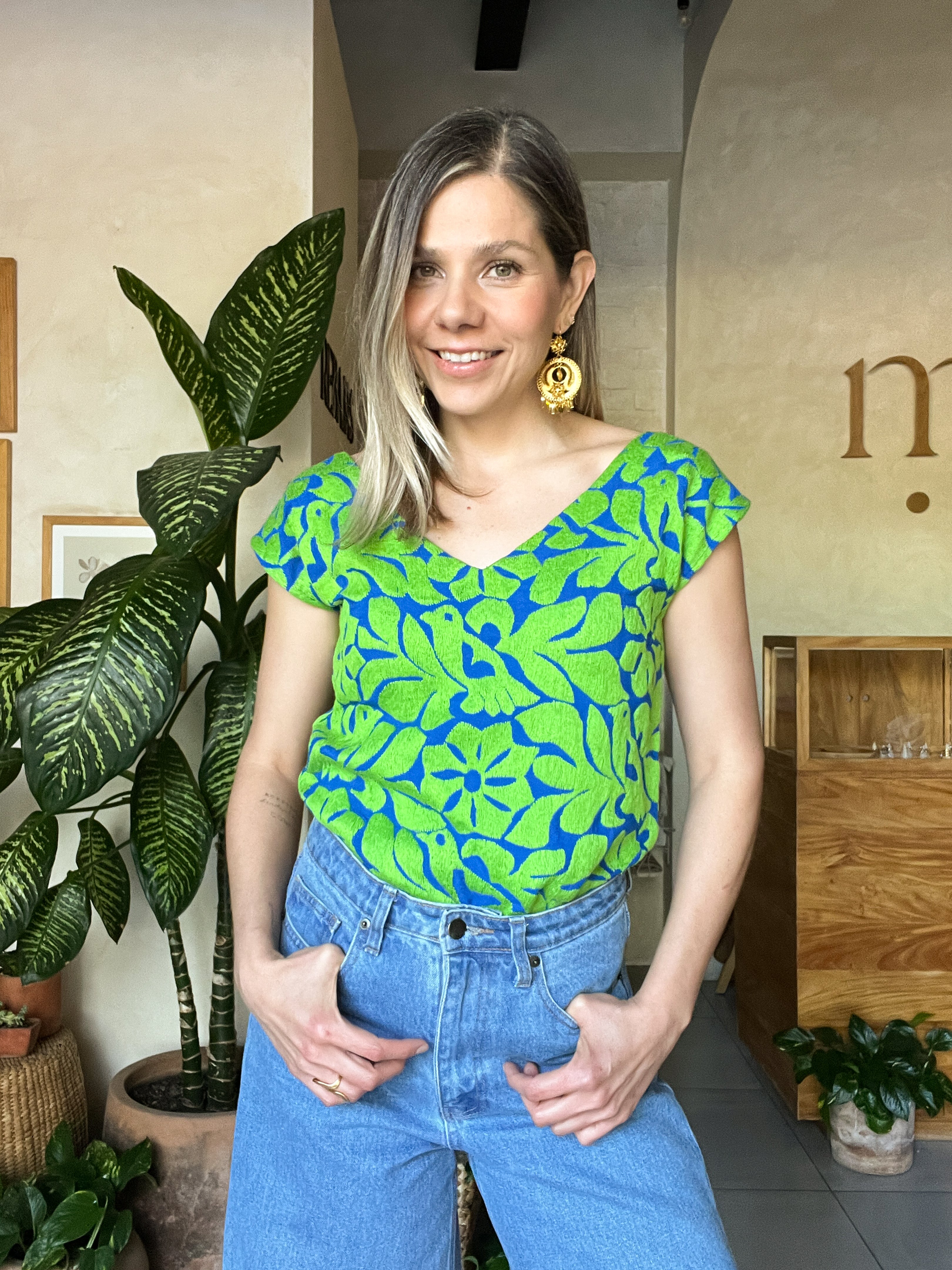 Jalapa V Bone Nude Blouse