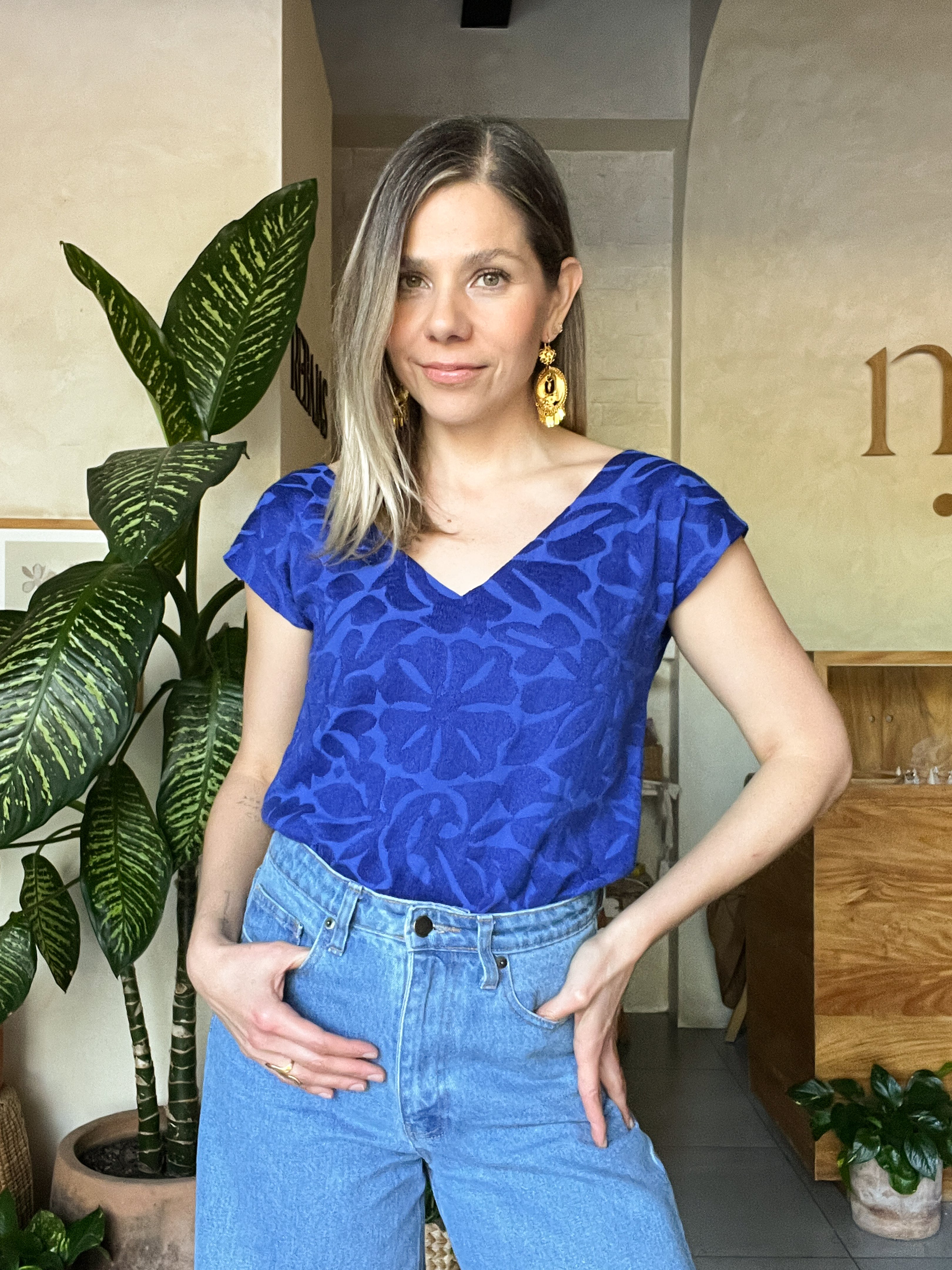 Jalapa V Bone Nude Blouse