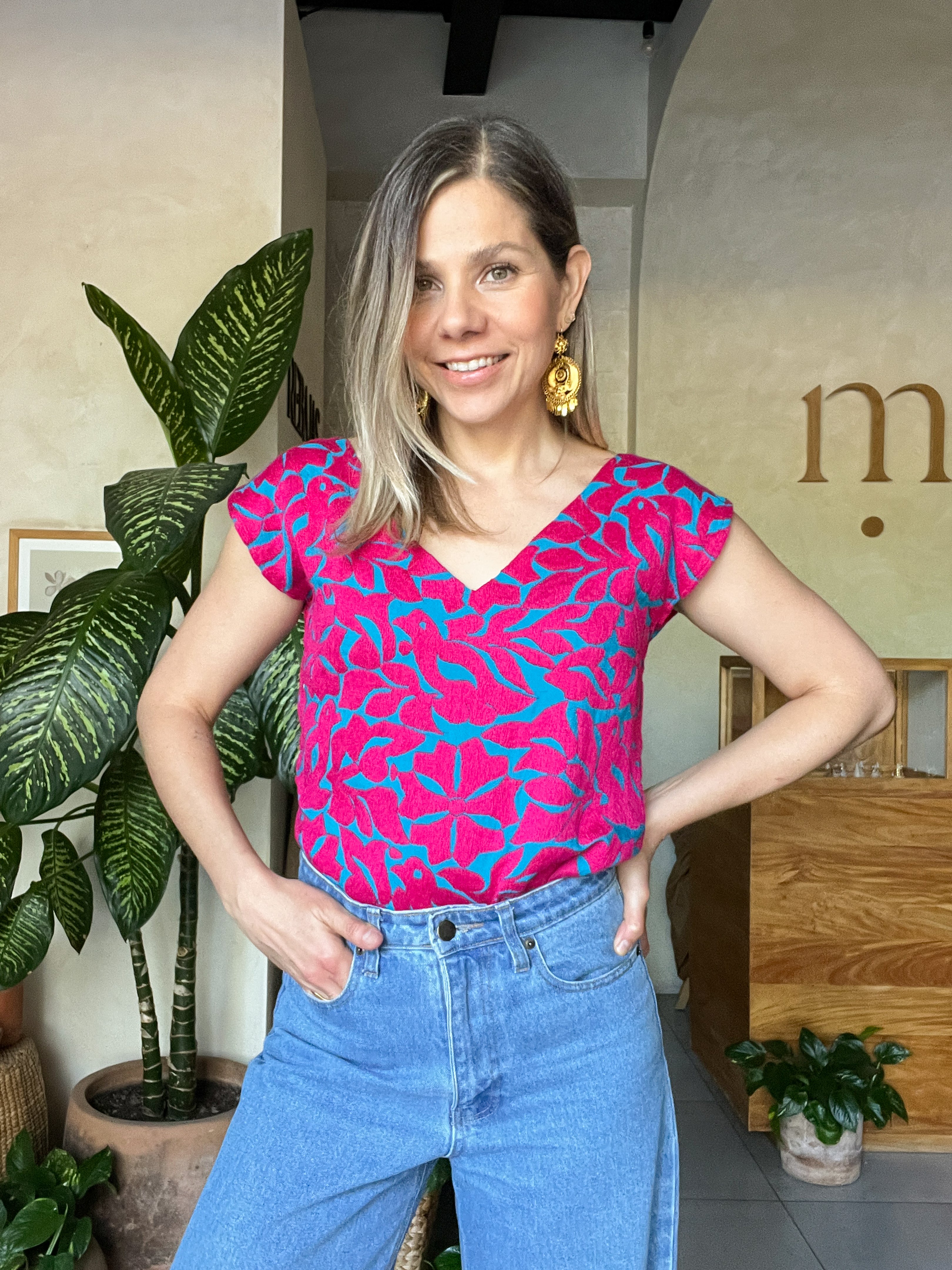 Jalapa V Blue/Burgundy Blouse