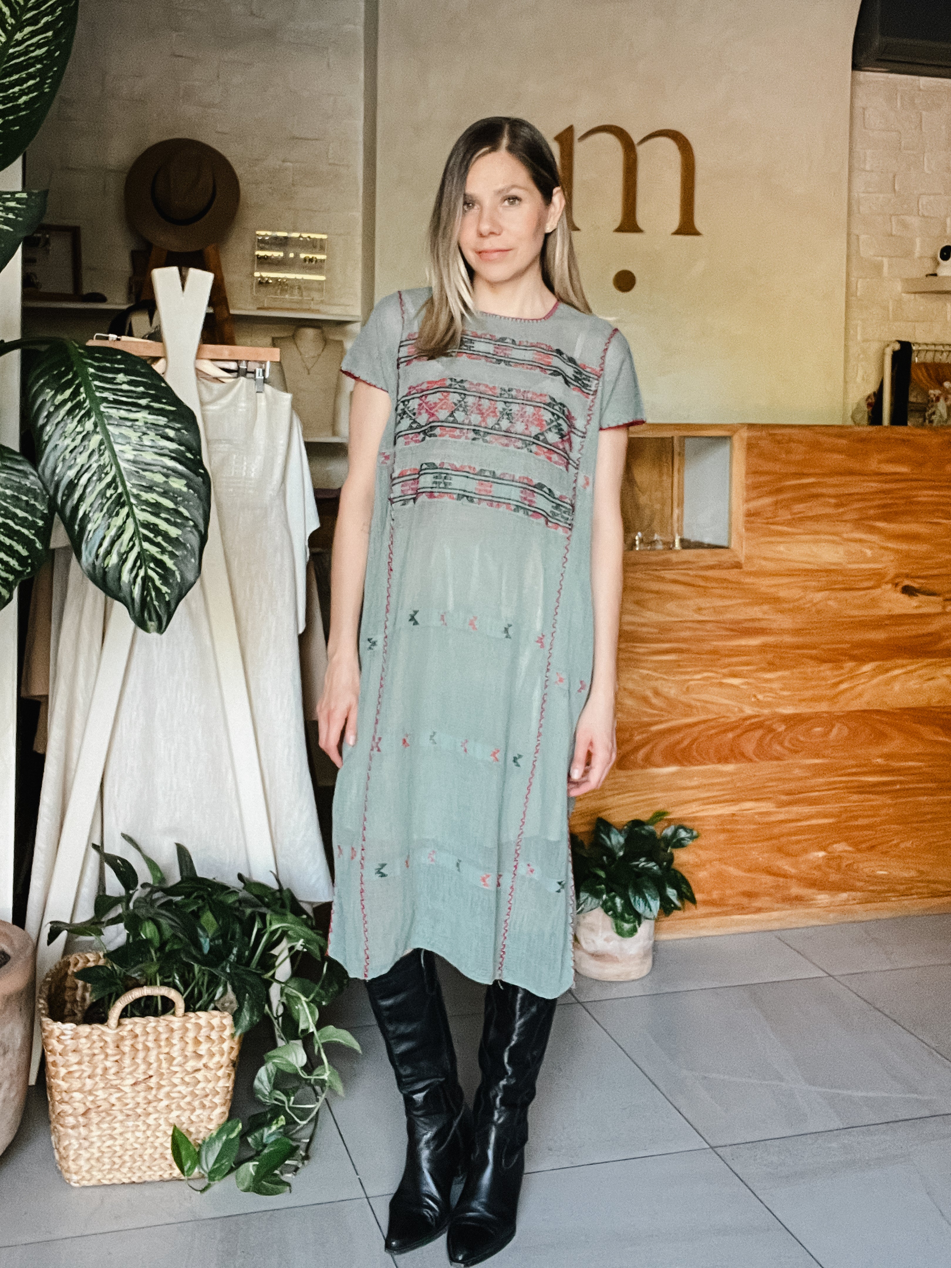 Huipil San Pedro azul verdoso Multicolor