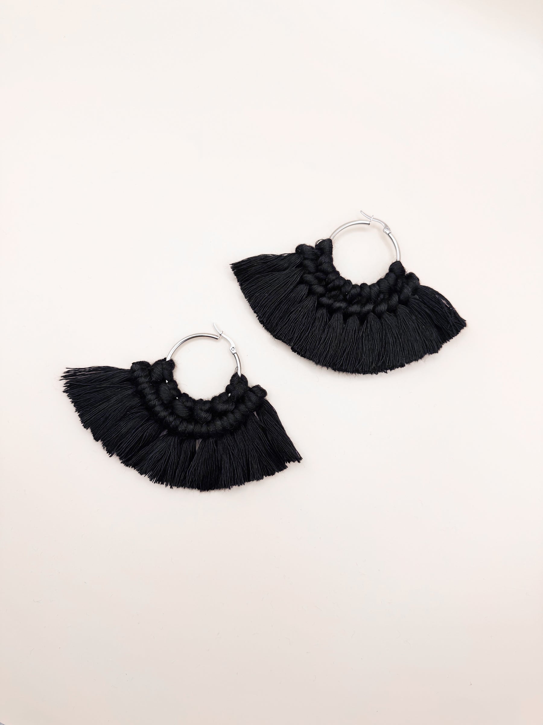 Black Half Moon Macramé Earrings MN1