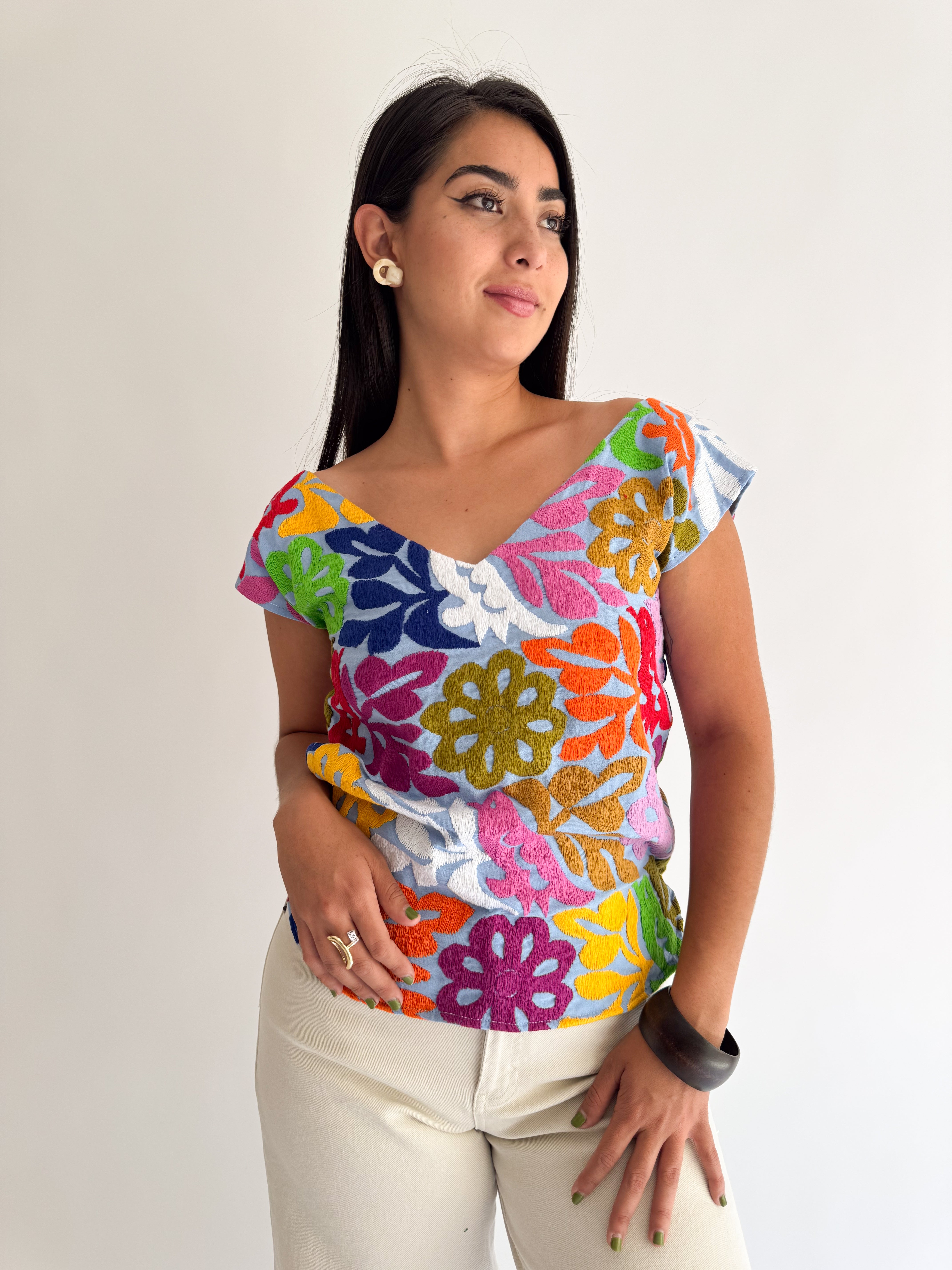 Jalapa V Blouse Blue/Neon Multicolor