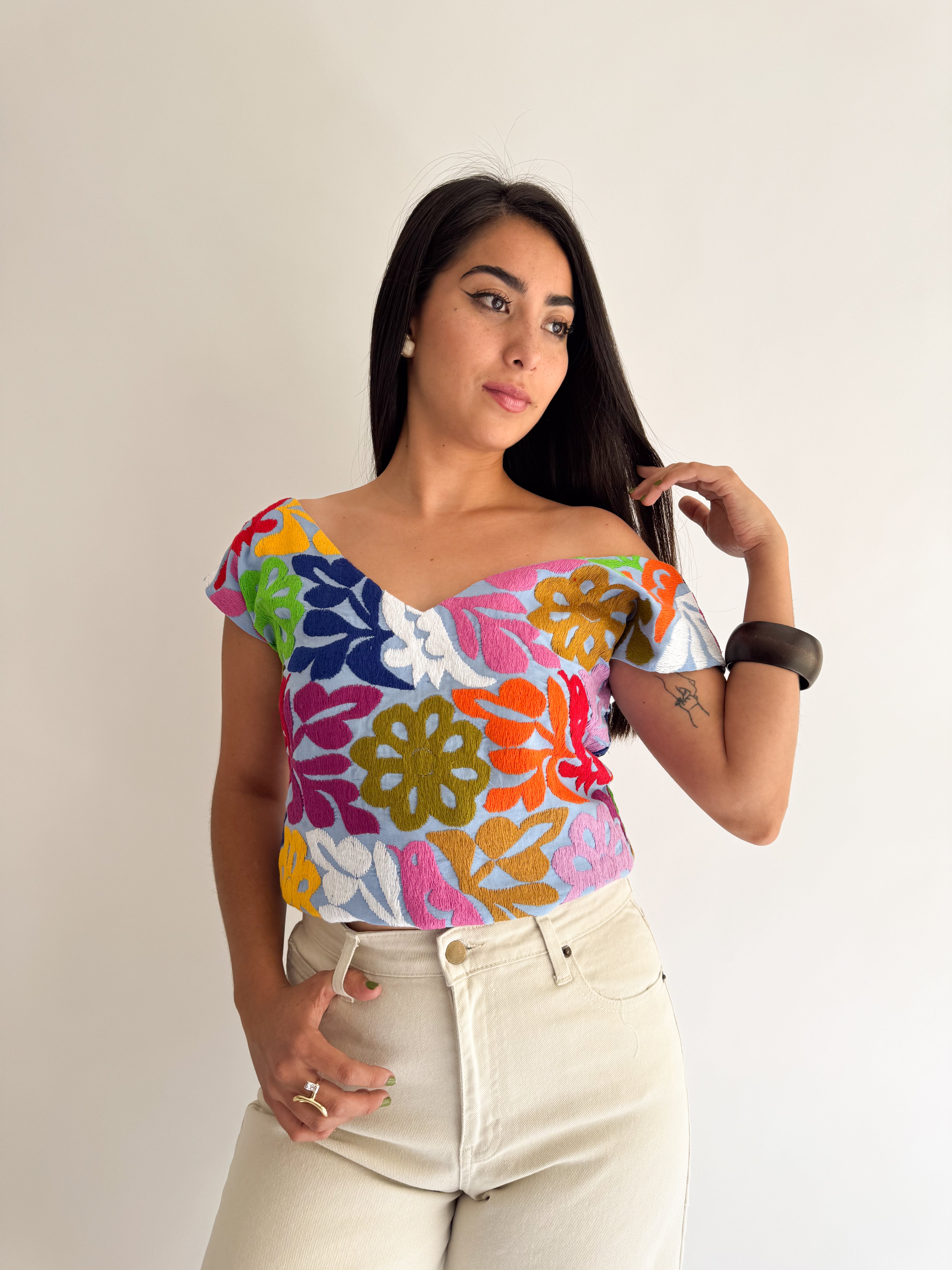 Jalapa V Blouse Blue/Neon Multicolor