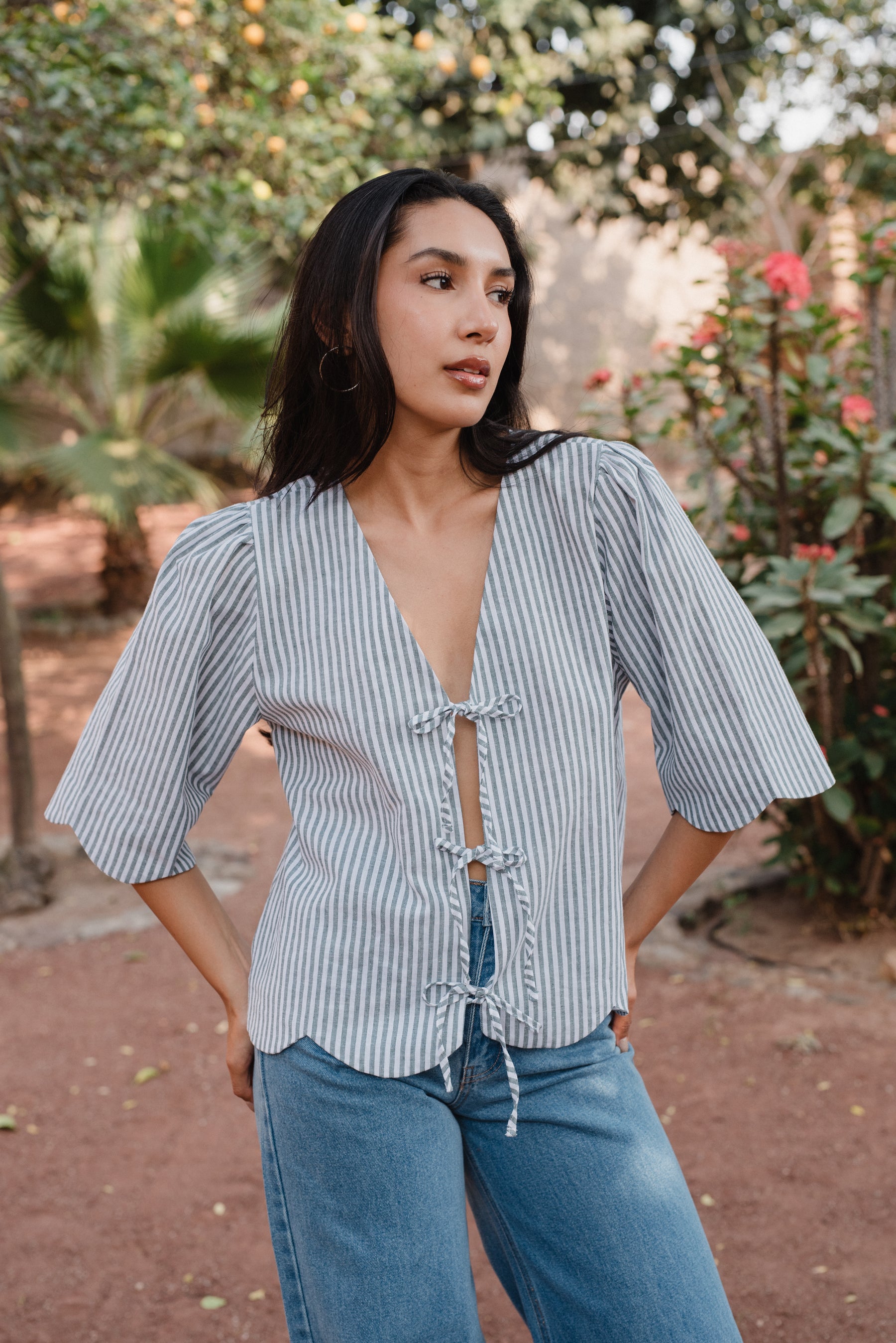 Blusa Romántica Lineas Verde