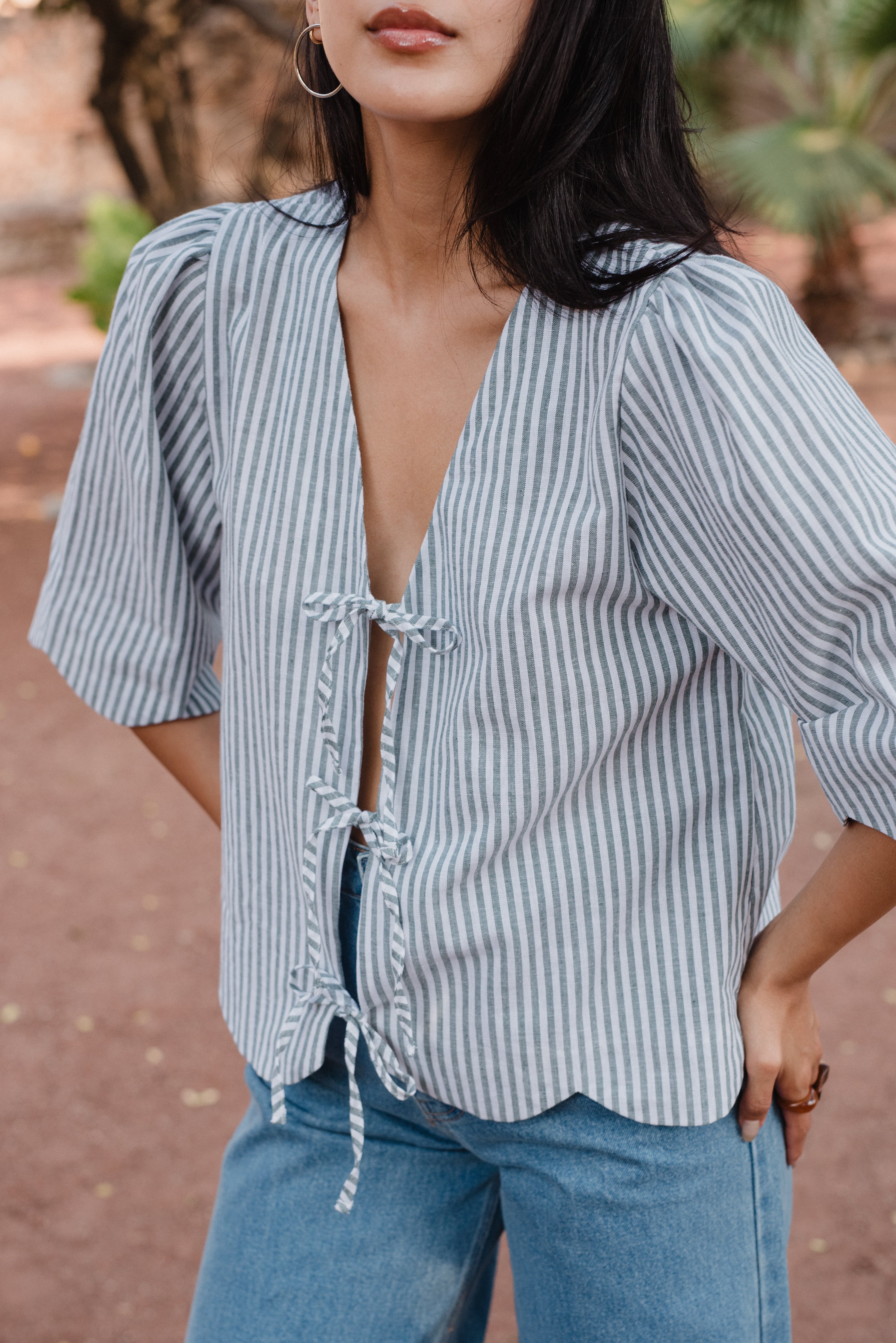 Blusa Romántica Lineas Verde