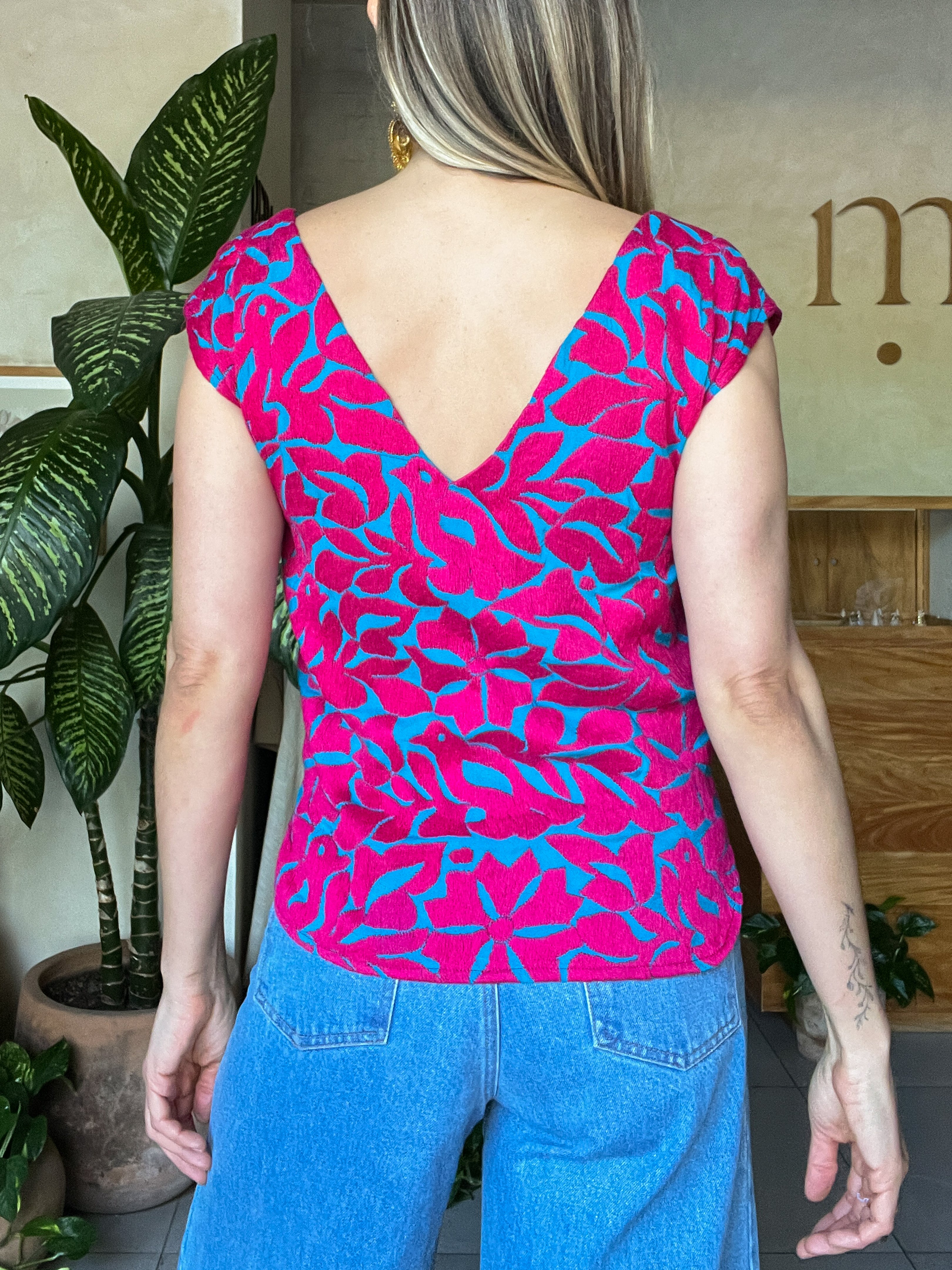 Jalapa V Blue/Burgundy Blouse