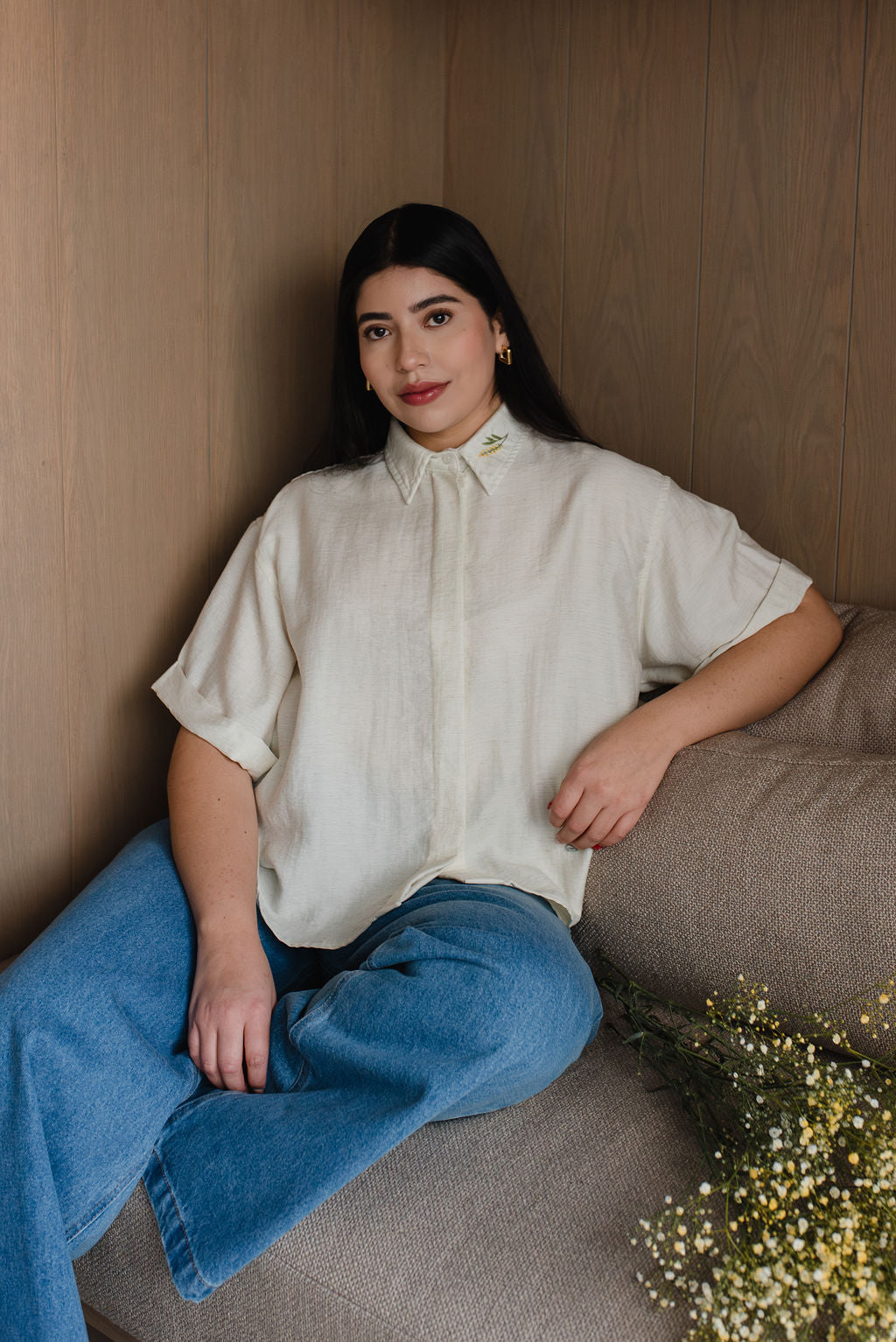 Short-sleeved linen shirt