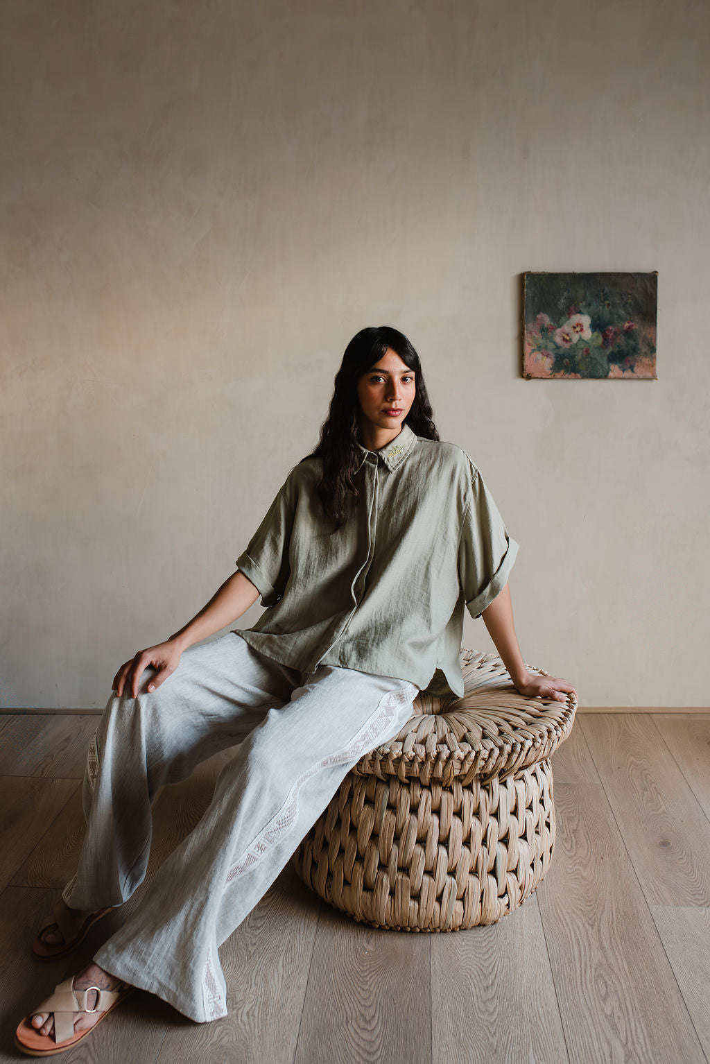 Short-sleeved linen shirt