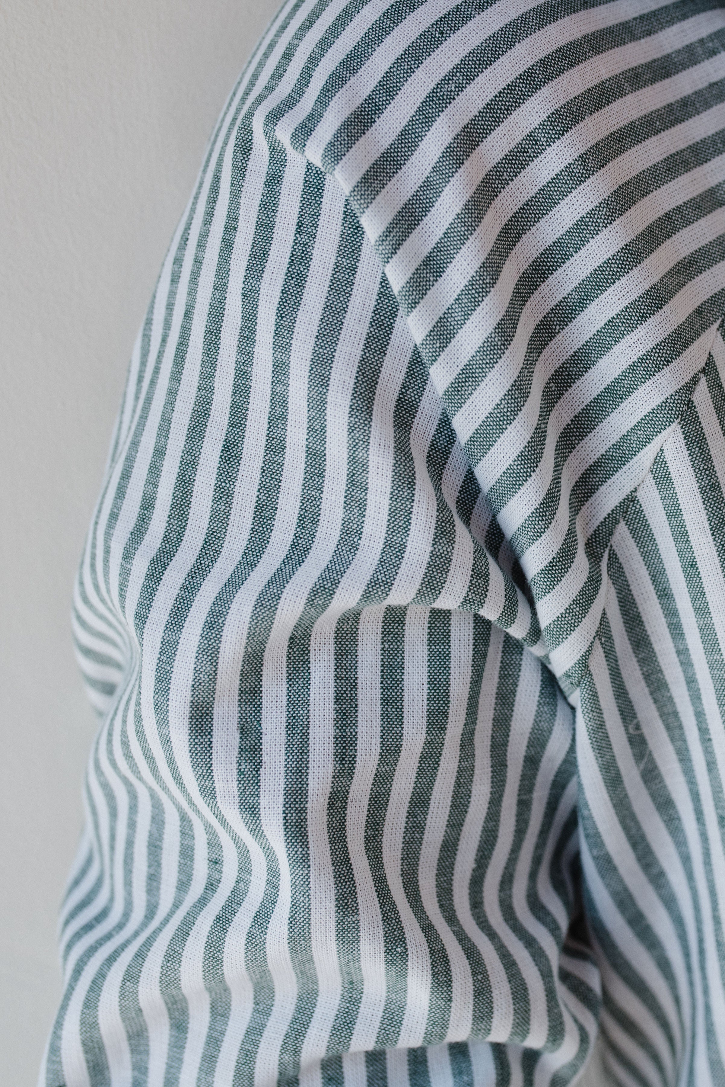 Camisa de Lino Manga Ranglan Líneas Verde