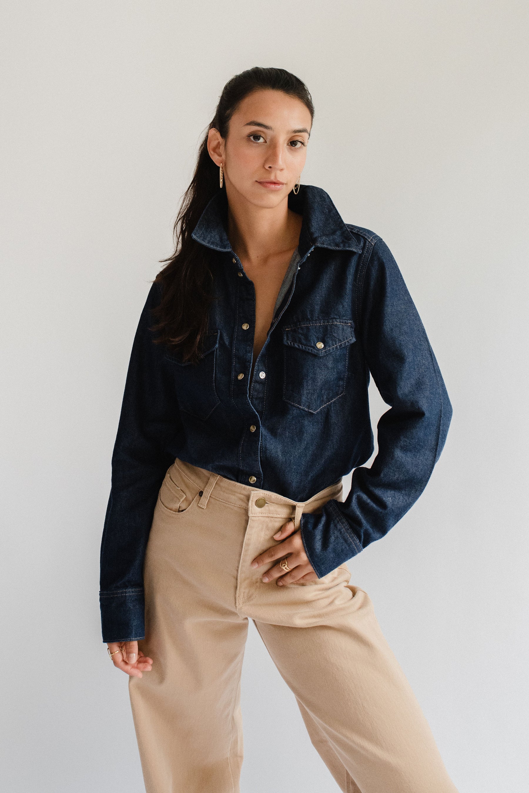 Denim Shirt with Embroidered Map