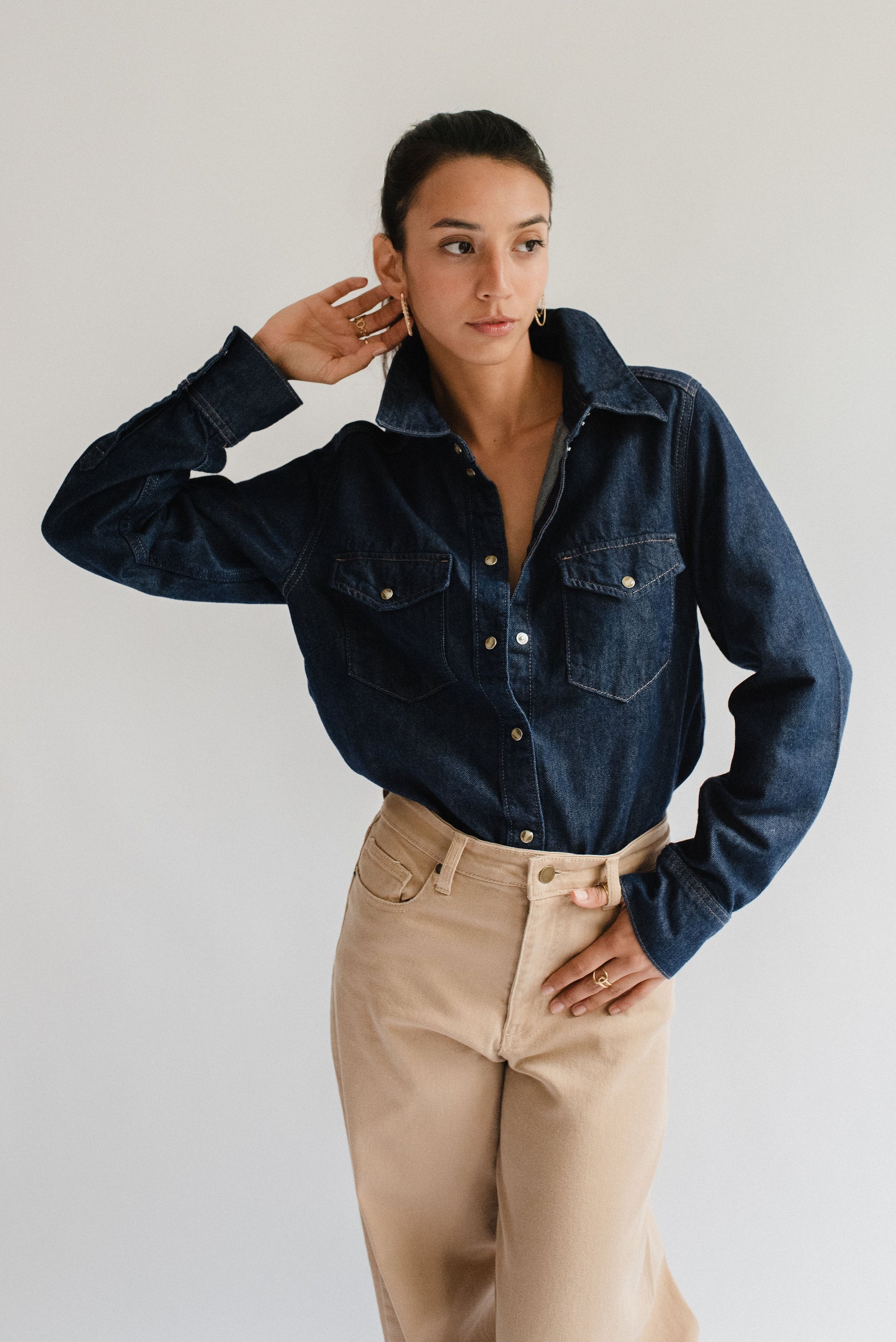 Denim Shirt with Embroidered Map