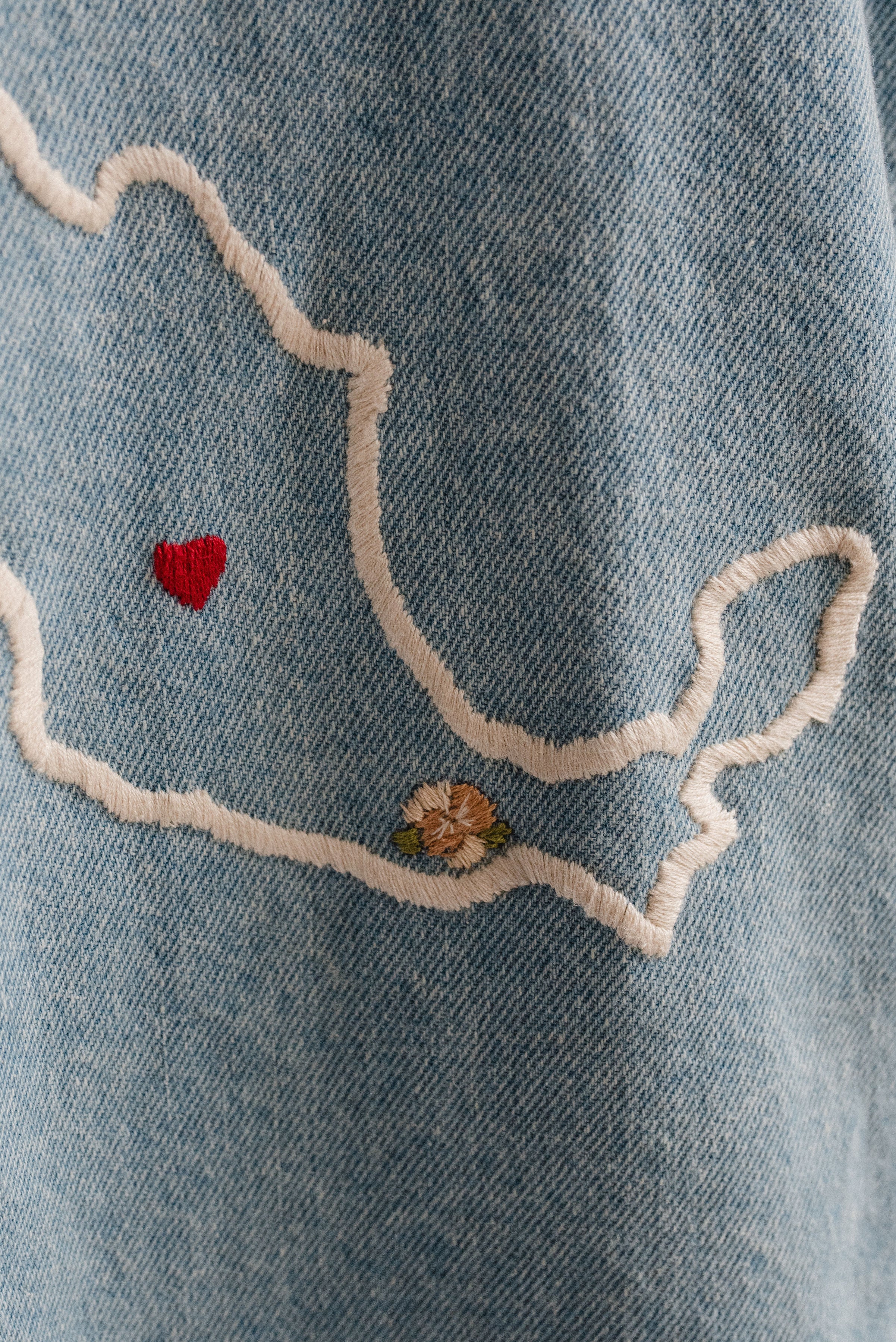 Two-tone Denim Jacket with Embroidered Map