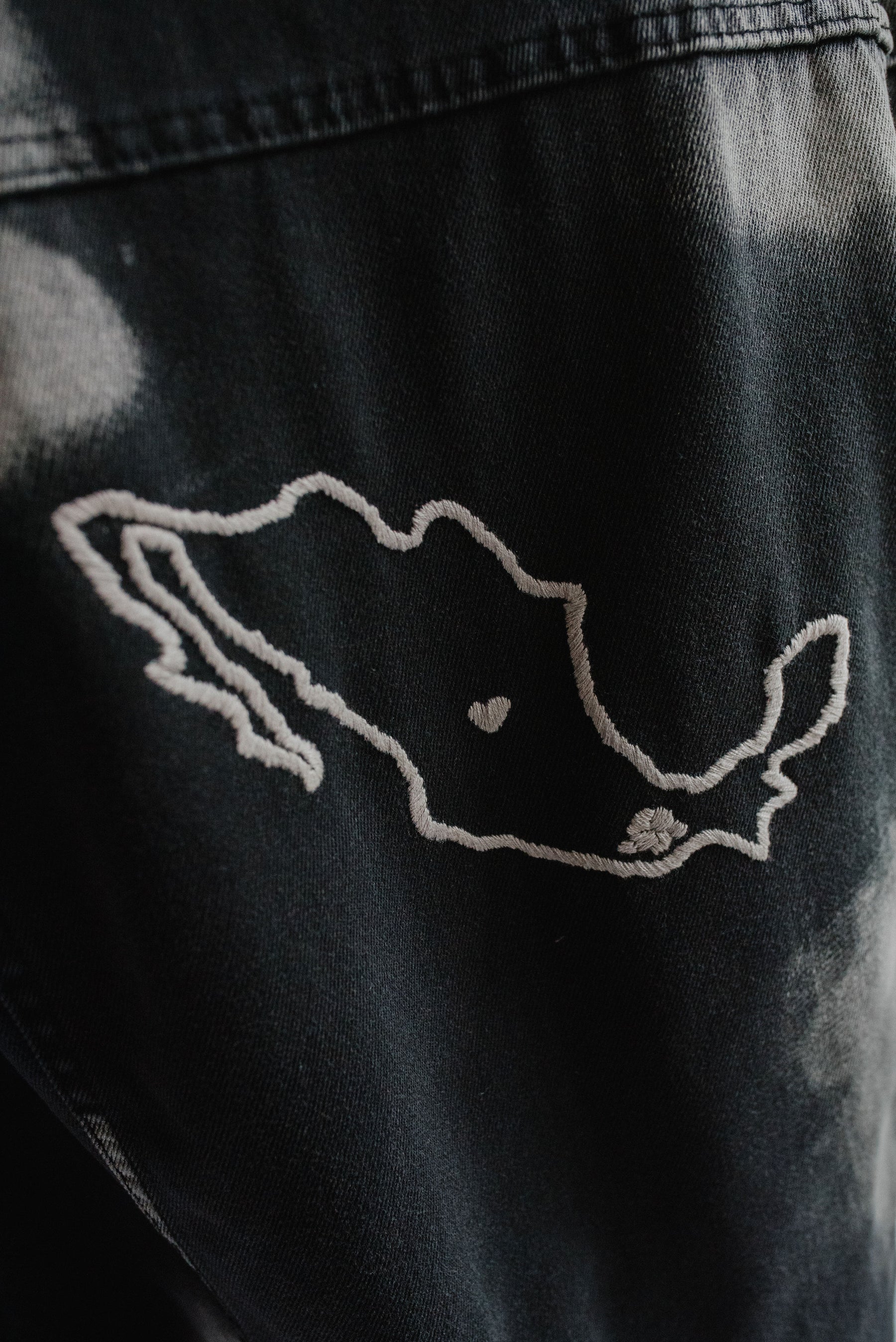 Two-tone Denim Jacket with Embroidered Map