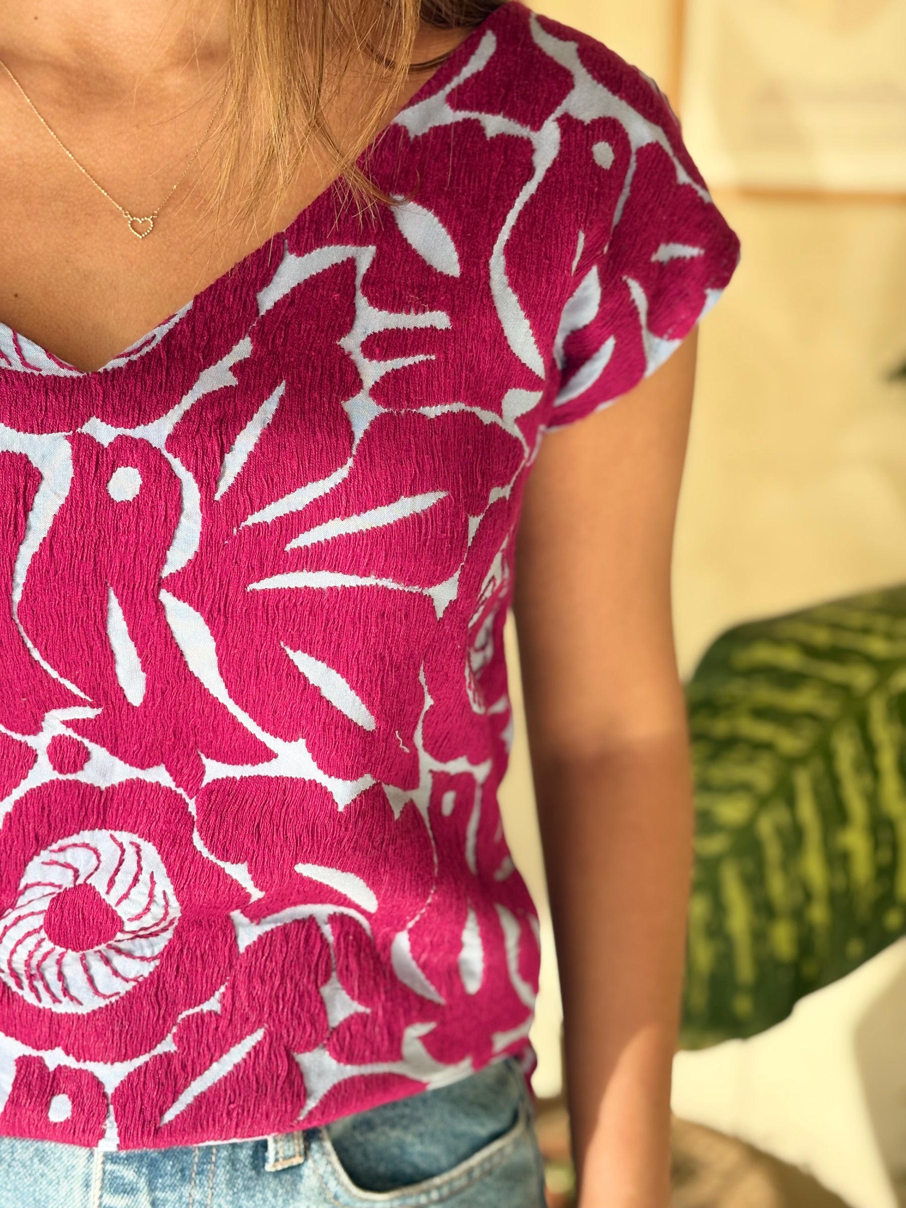 Blusa Jalapa V Azul/Burgundy