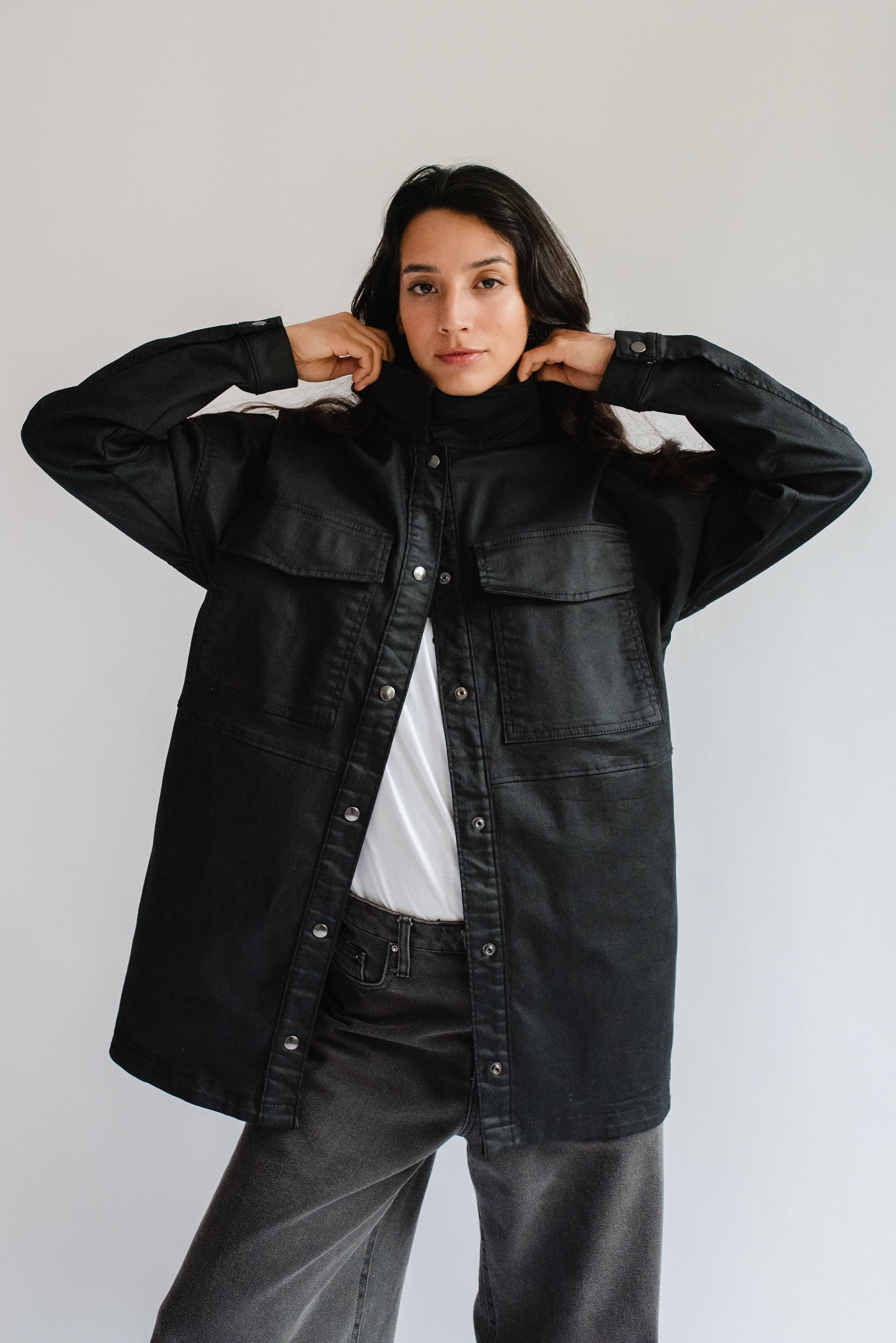 Two-tone Denim Jacket with Embroidered Map