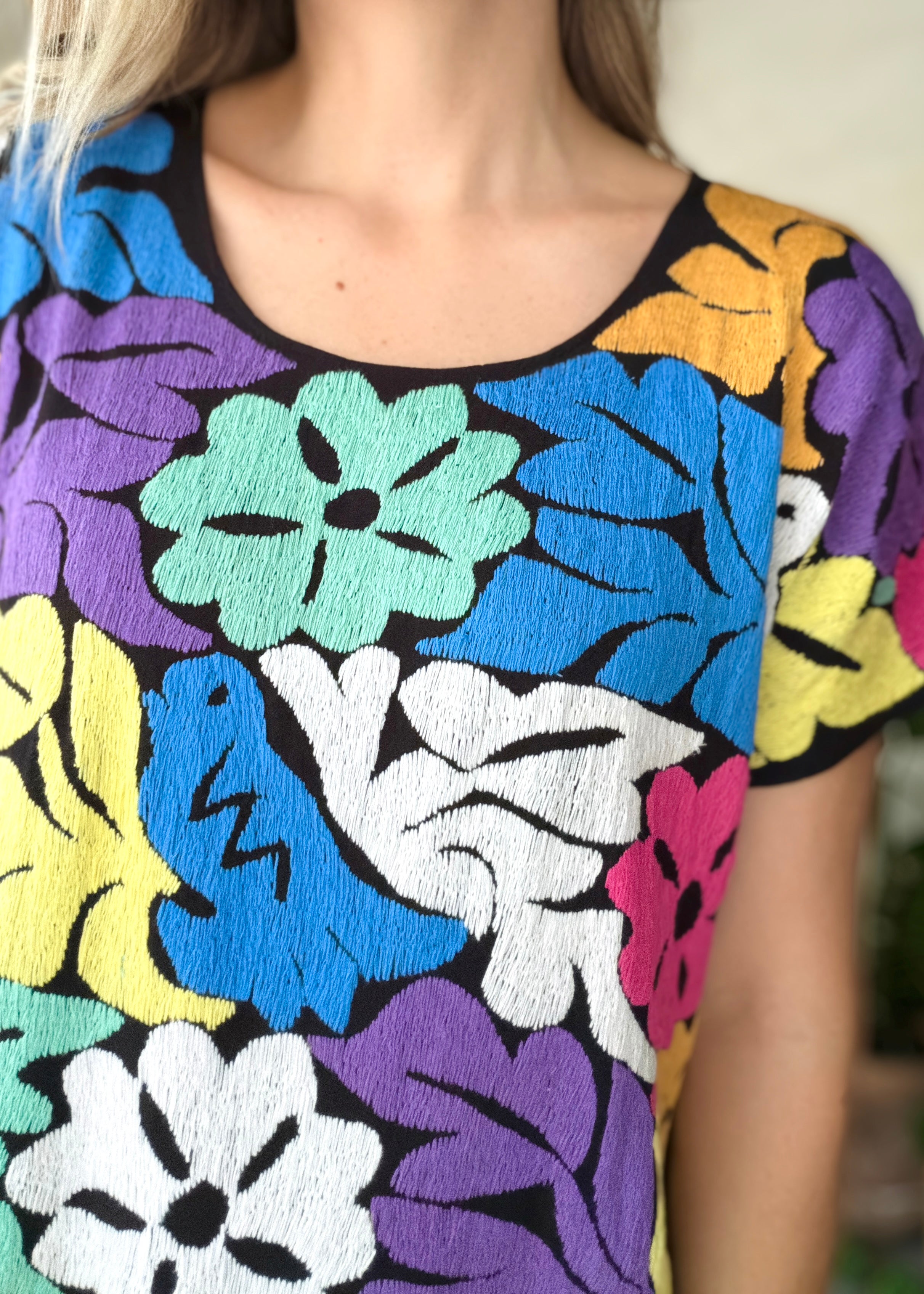 Huipil Jalapa Negro Multicolor Azules
