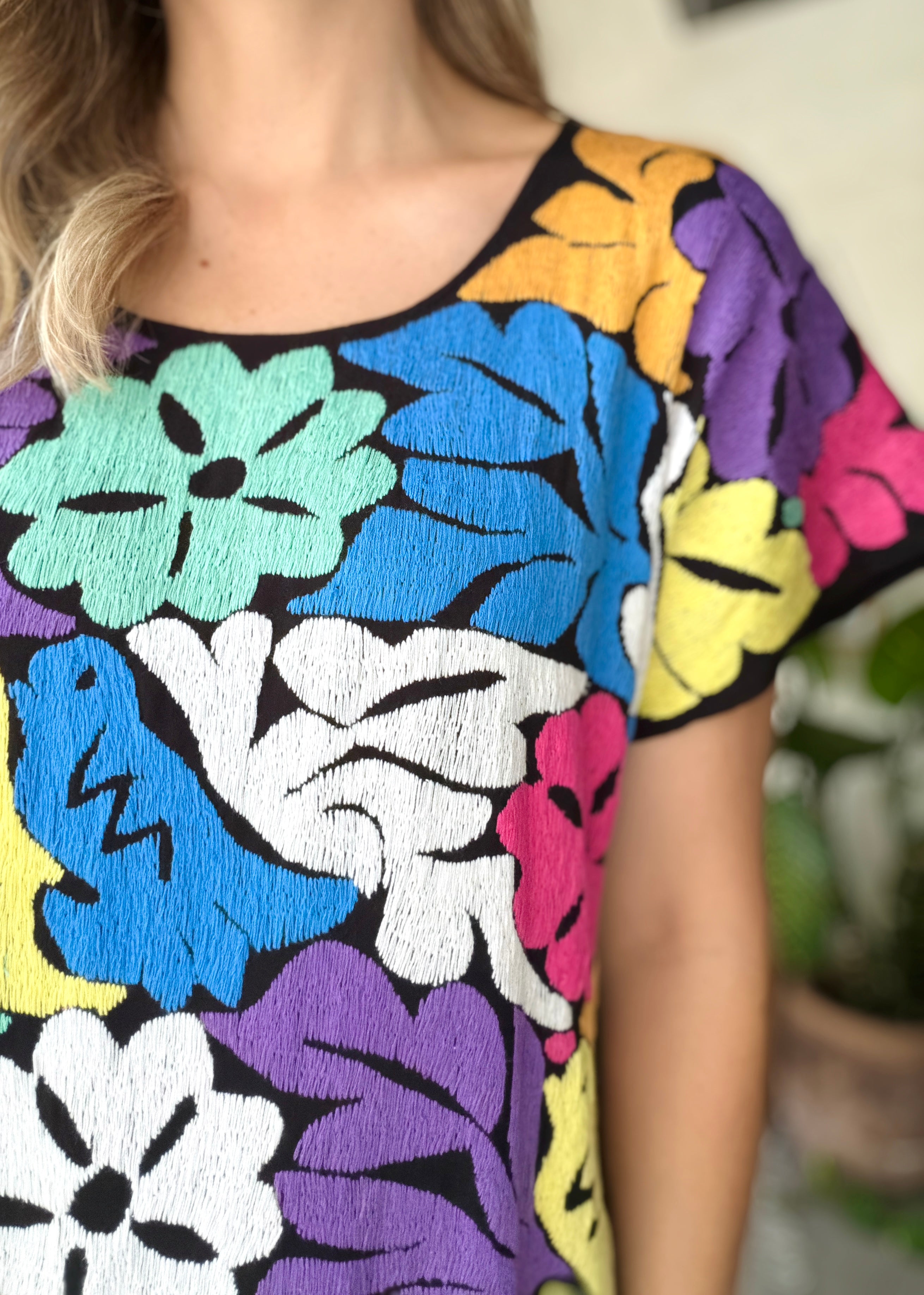 Huipil Jalapa Negro Multicolor Azules