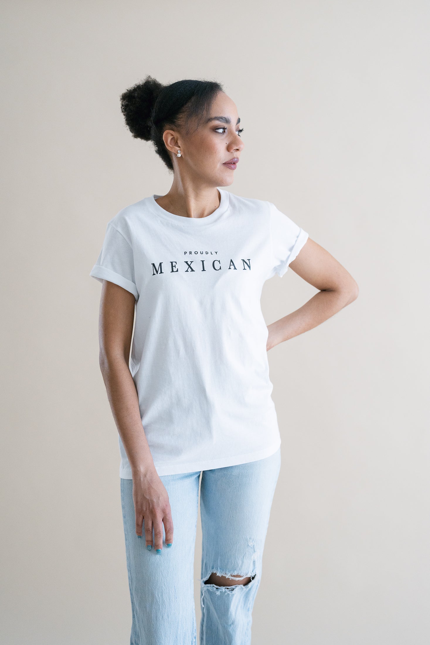 Proudly Mexican T-shirt (black lettering)
