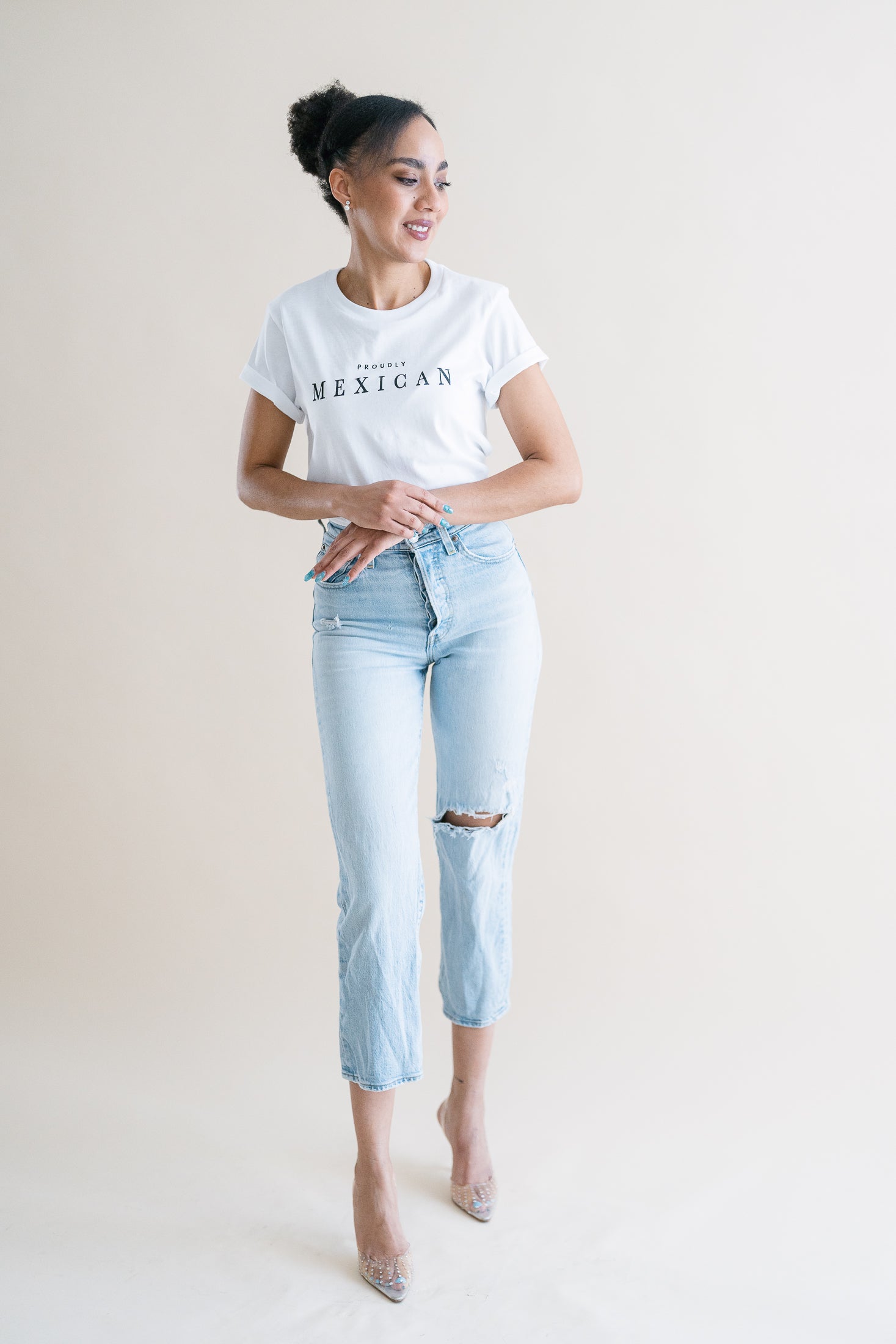 Proudly Mexican T-shirt (black lettering)