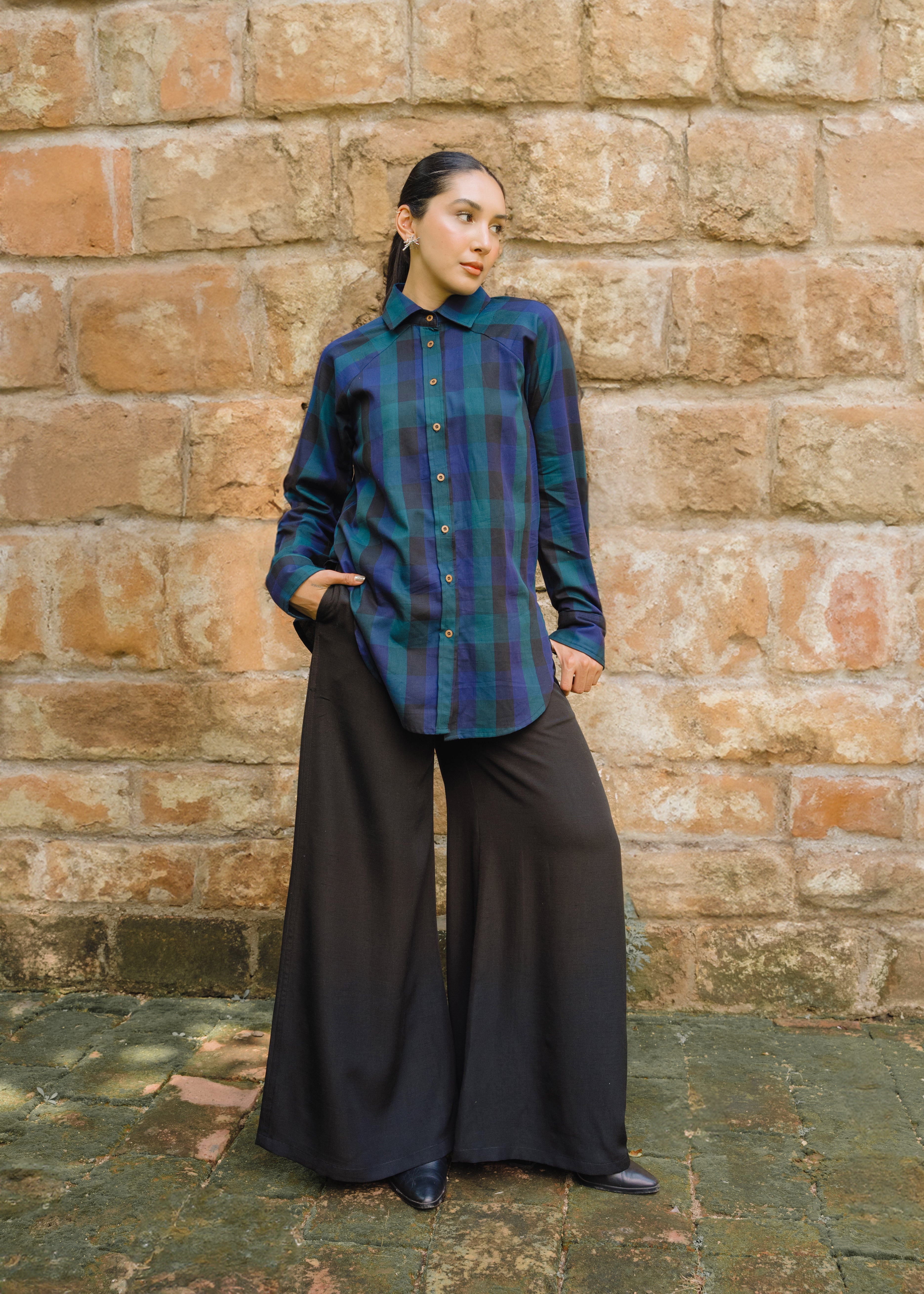 Raglan Sleeve Checkered Shirt
