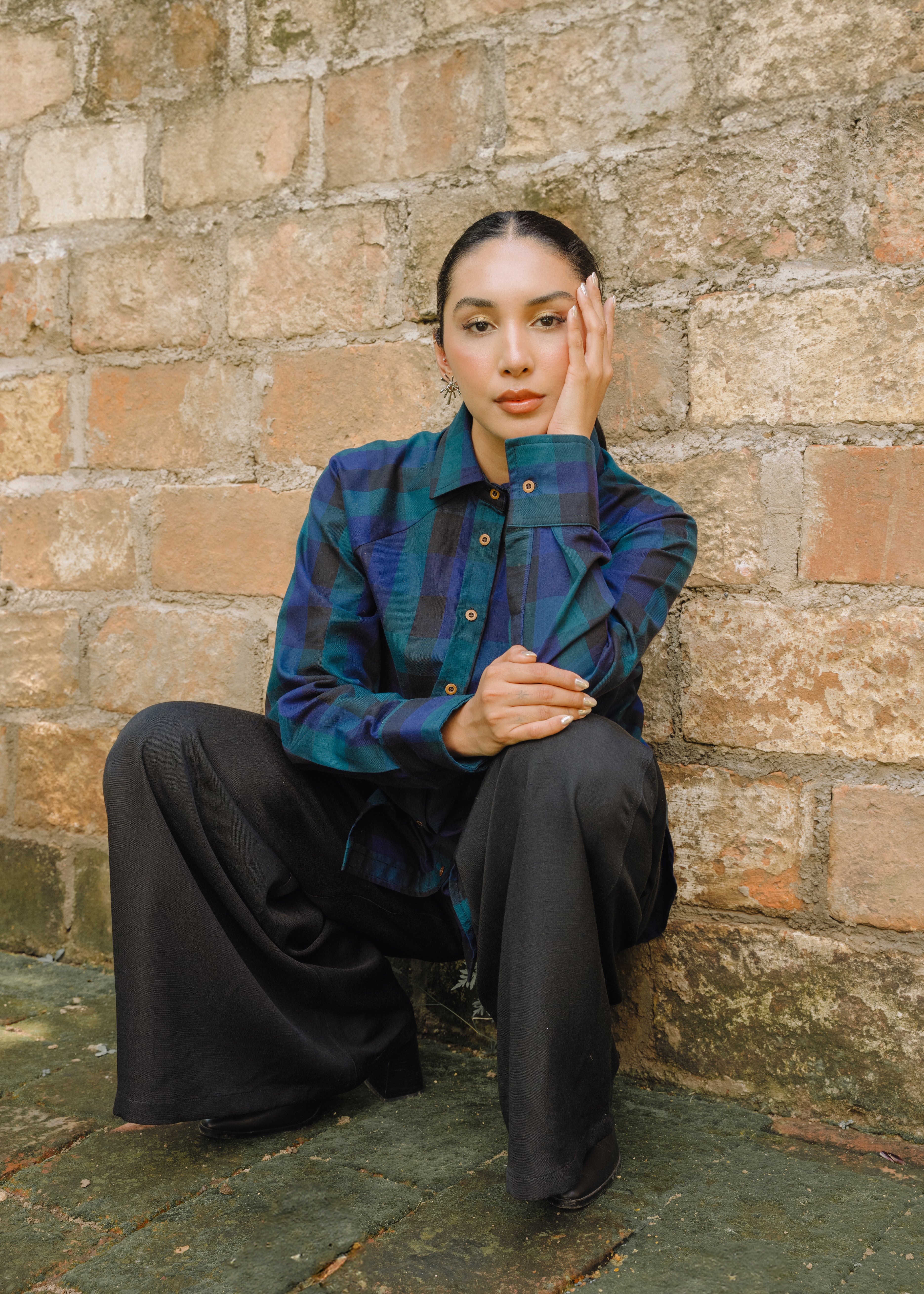 Raglan Sleeve Checkered Shirt
