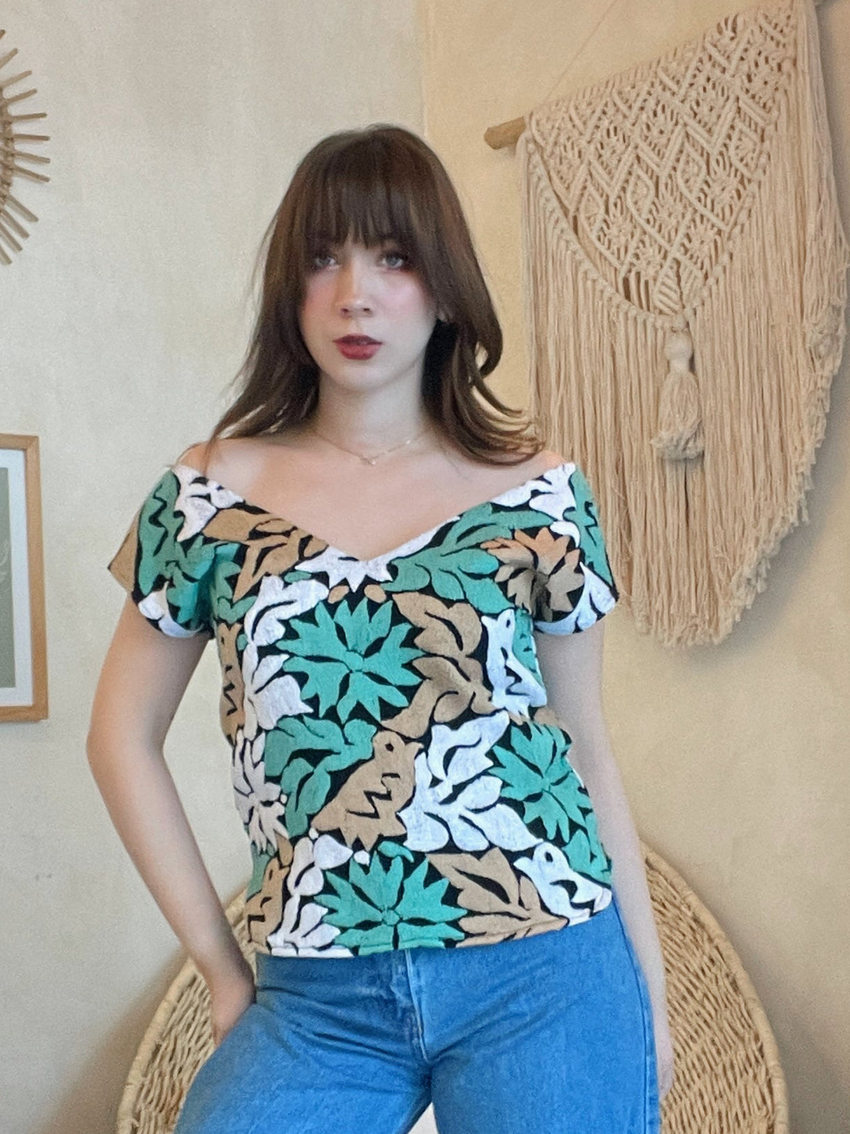Blusa Jalapa V Negro/Arena/Verde