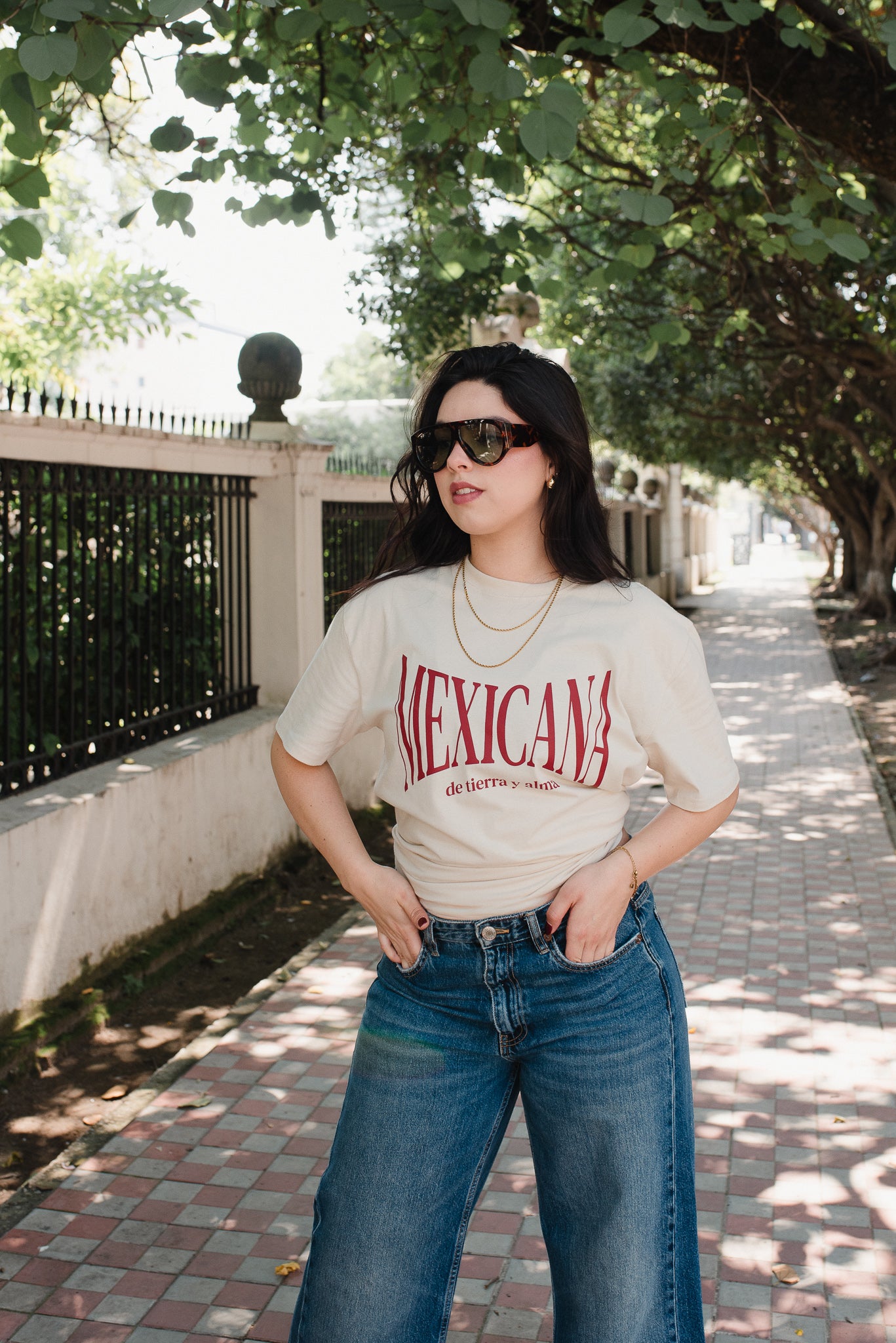 Playera Mexicana De Tierra Y Alma Beige Con Rojo