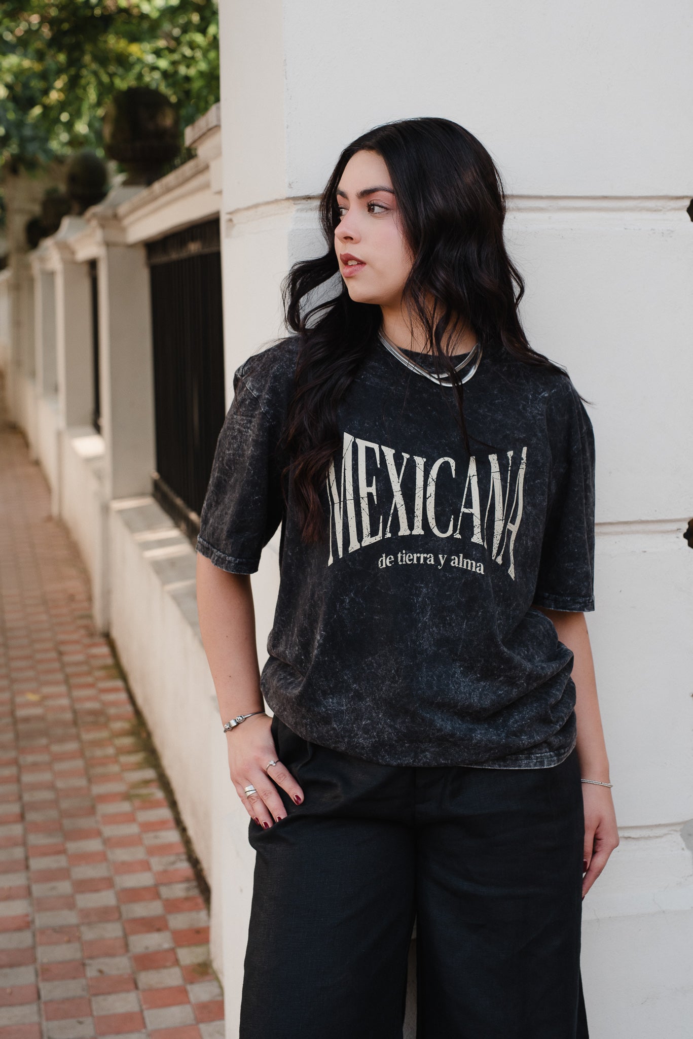 Playera Mexicana De Tierra Y Alma Negra Acid Wash Oversized