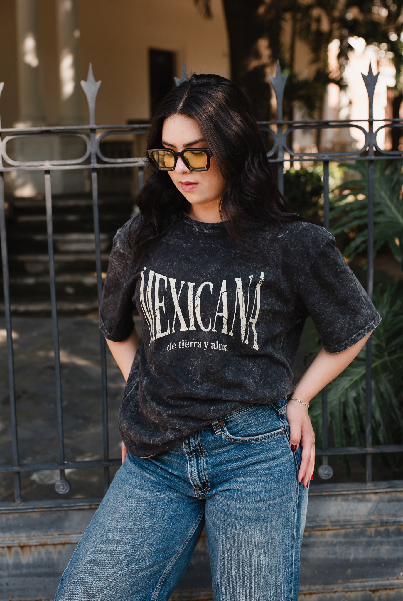 Playera Mexicana De Tierra Y Alma Negra Acid Wash Oversized