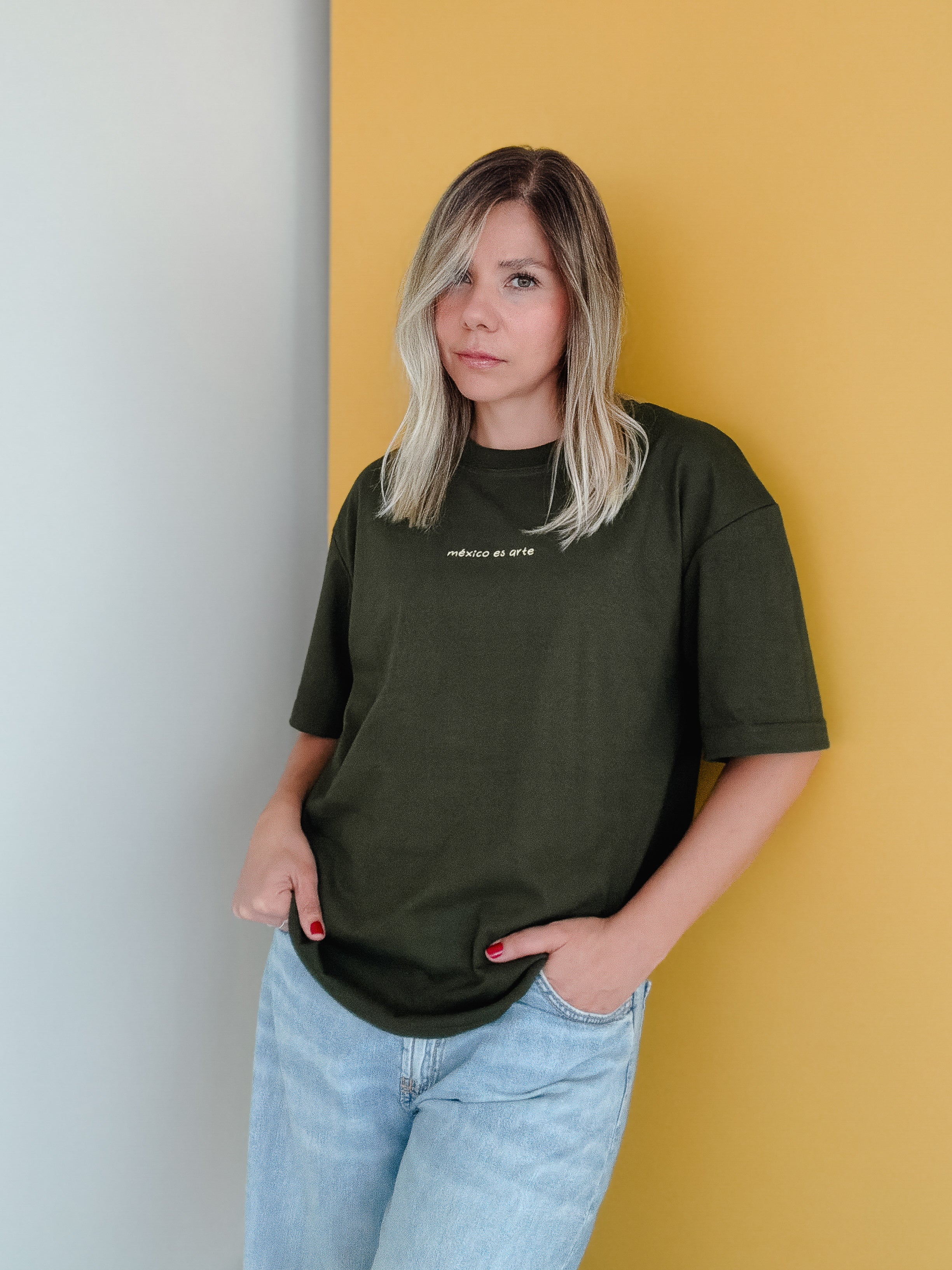 Playera México es Arte Verde Militar Oversized (Algodón 200grs)