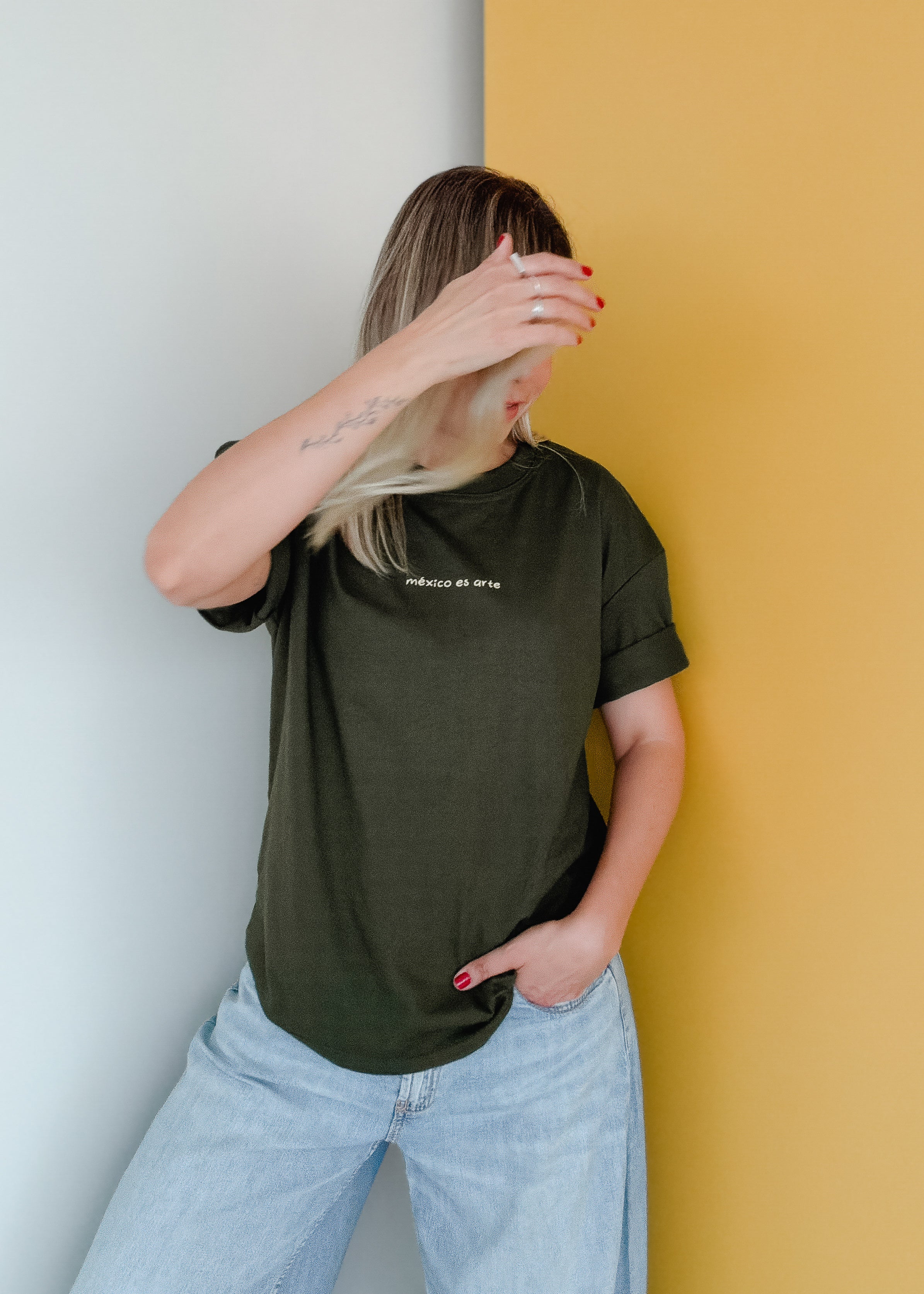 Playera México es Arte Verde Militar Oversized (Algodón 200grs)