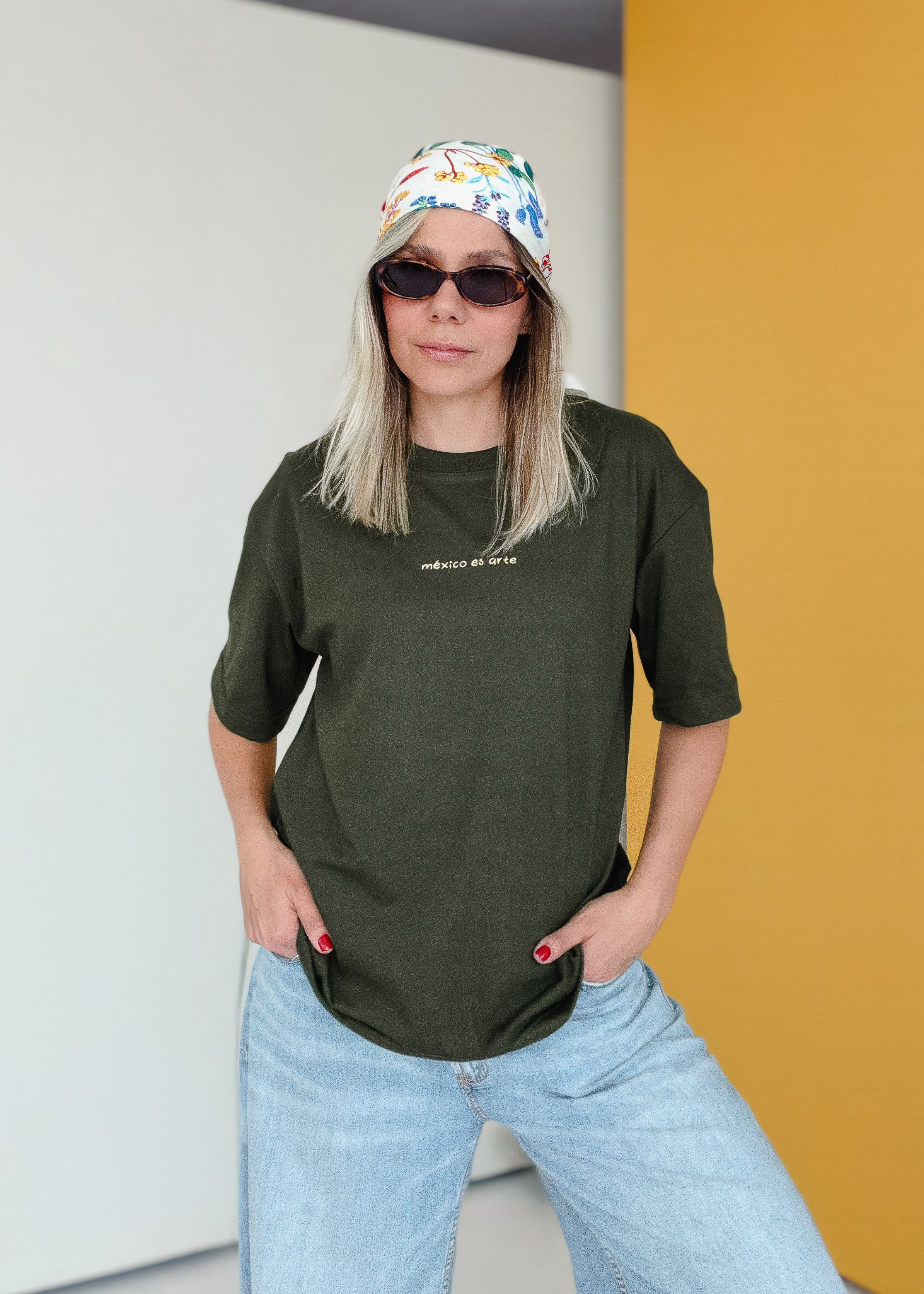 Playera México es Arte Verde Militar Oversized (Algodón 200grs)