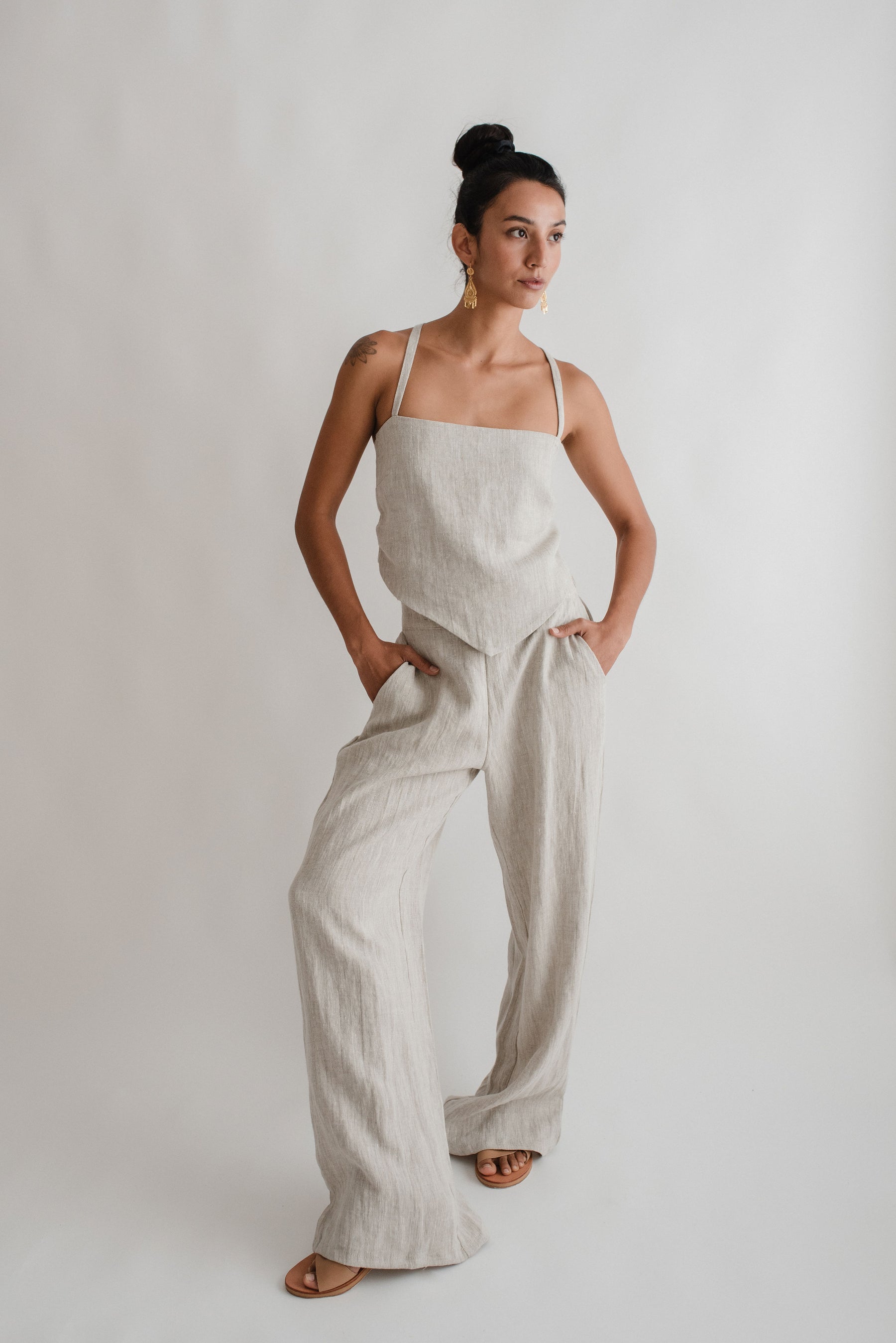 100% Washed Linen Palazzo Pants