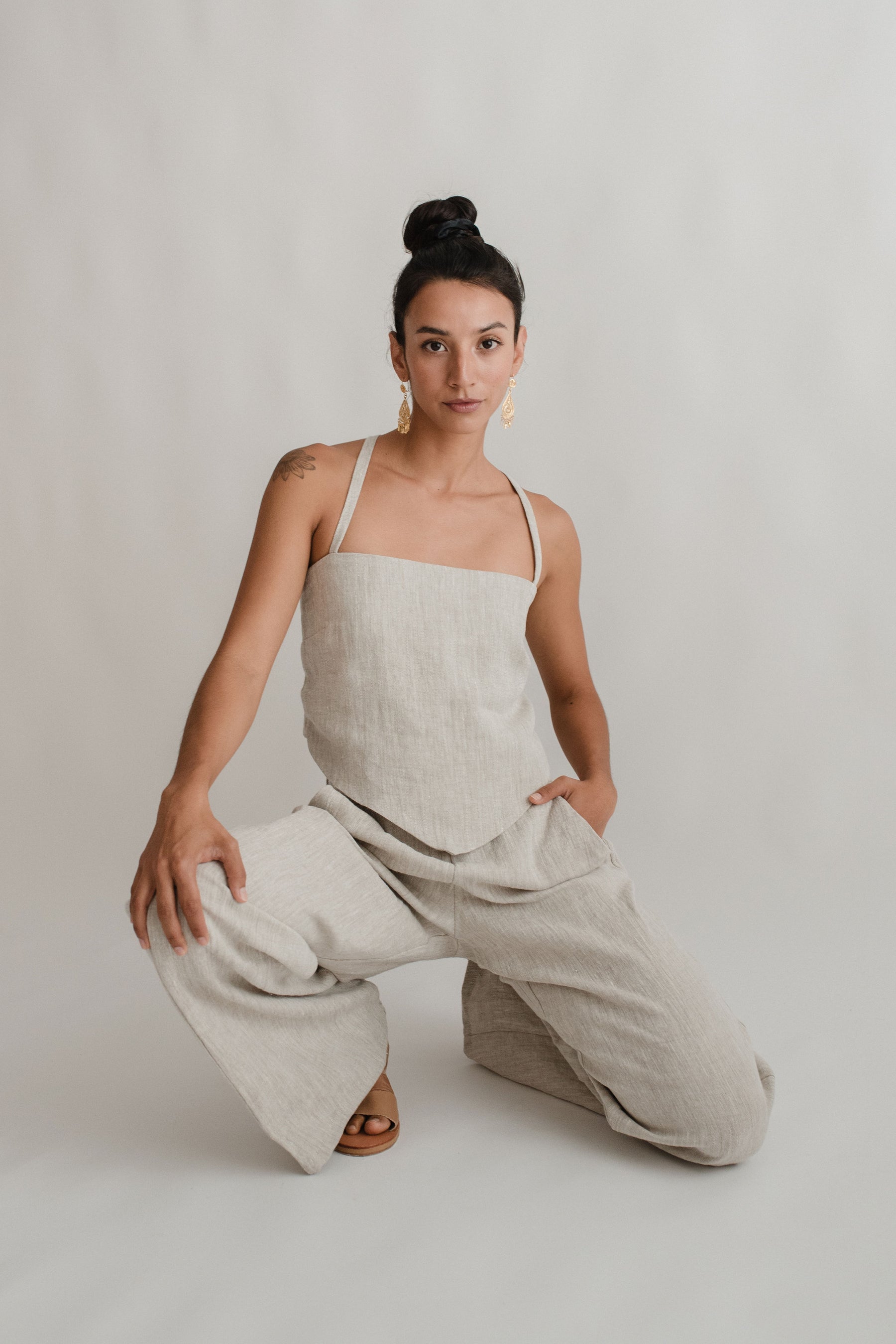 100% Washed Linen Palazzo Pants