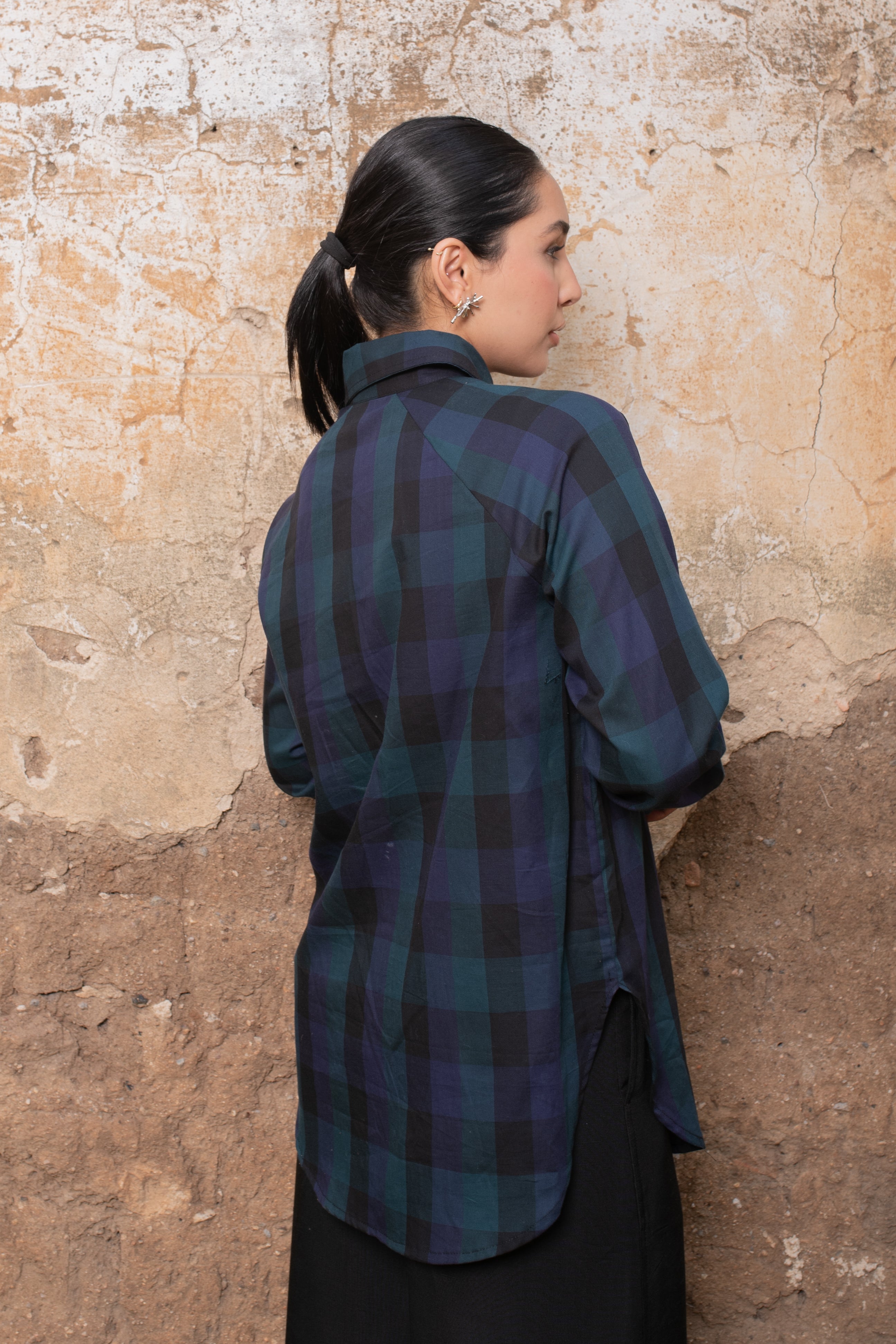 Raglan Sleeve Checkered Shirt