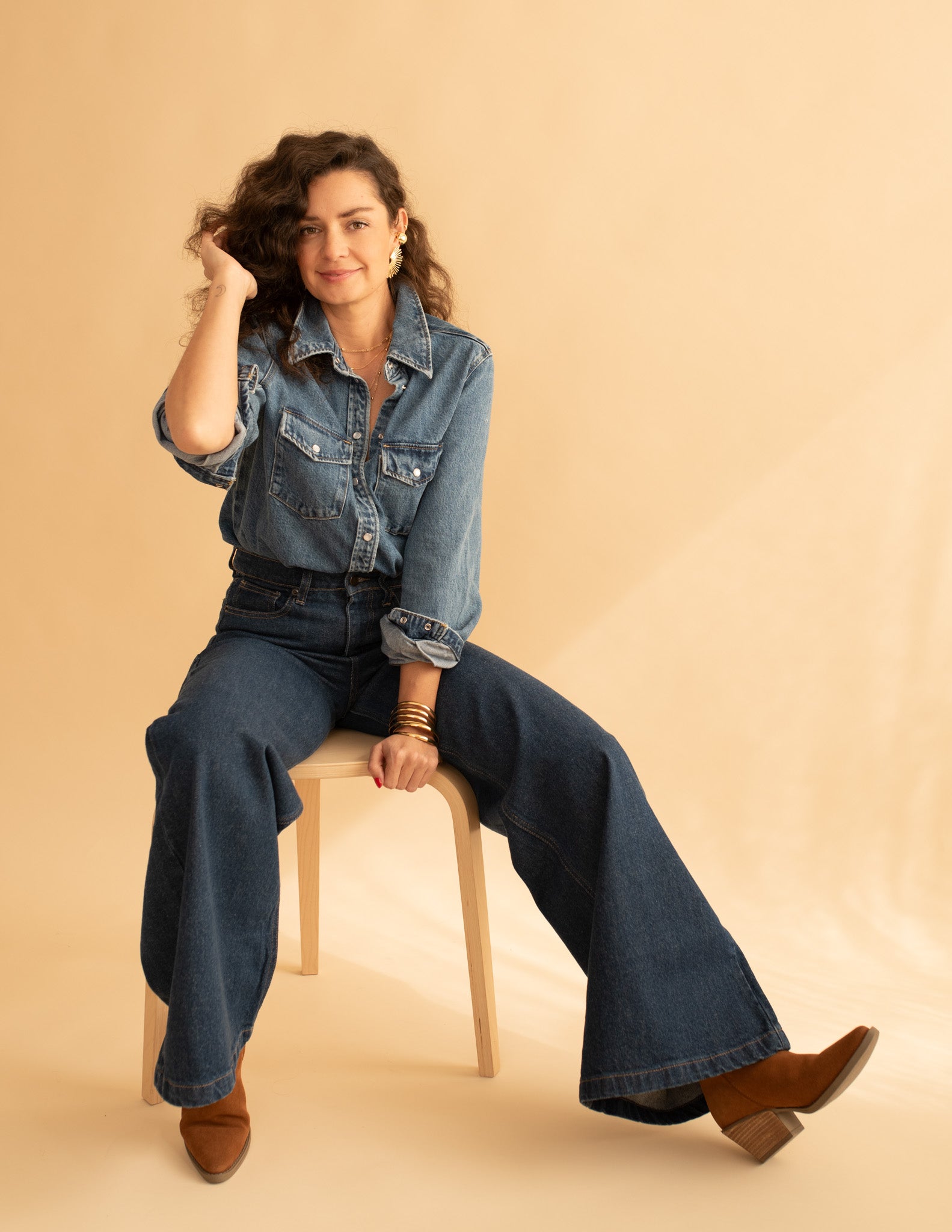 Denim Shirt with Embroidered Map