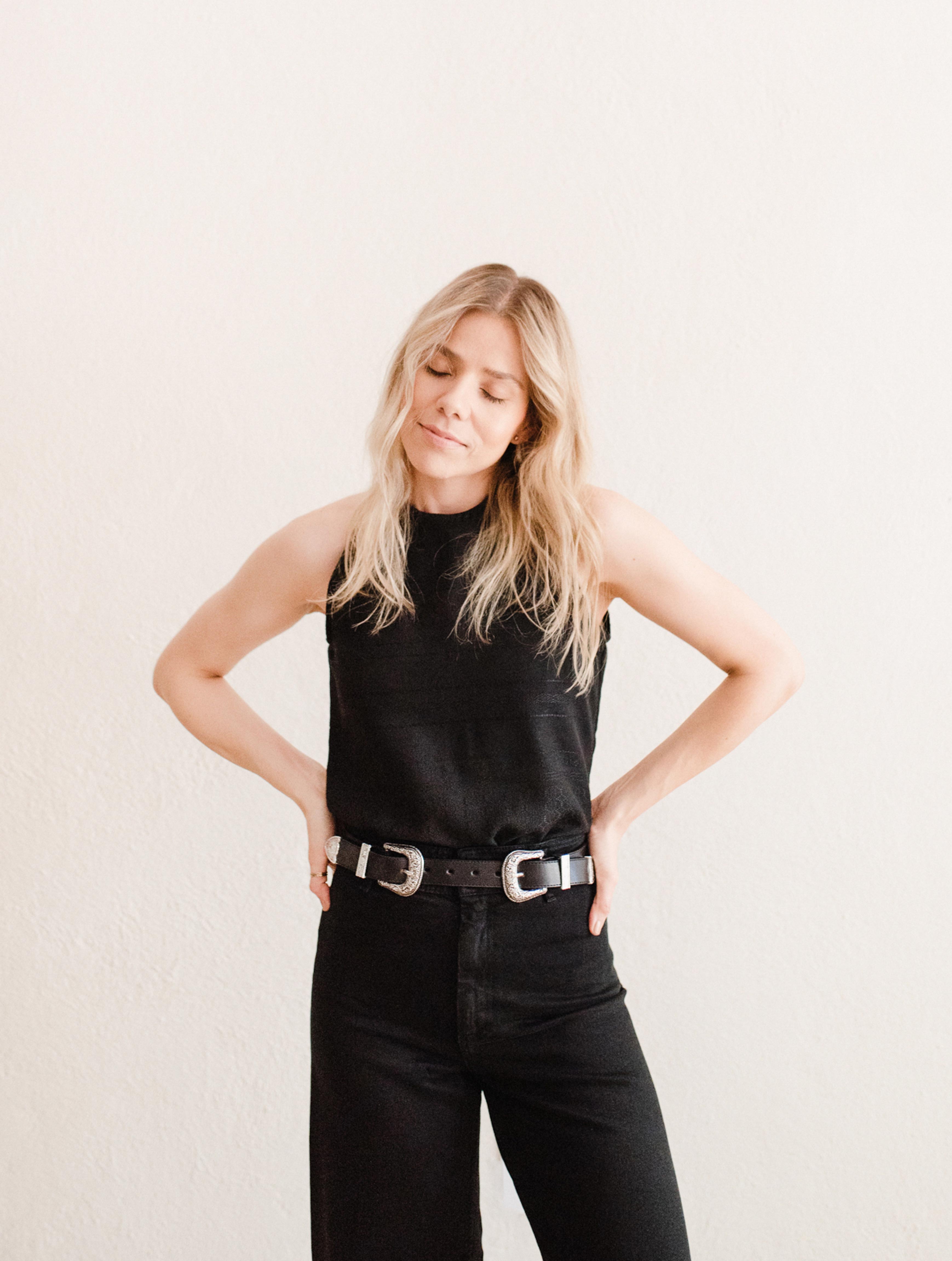 Black Leather Belt, Double Buckle