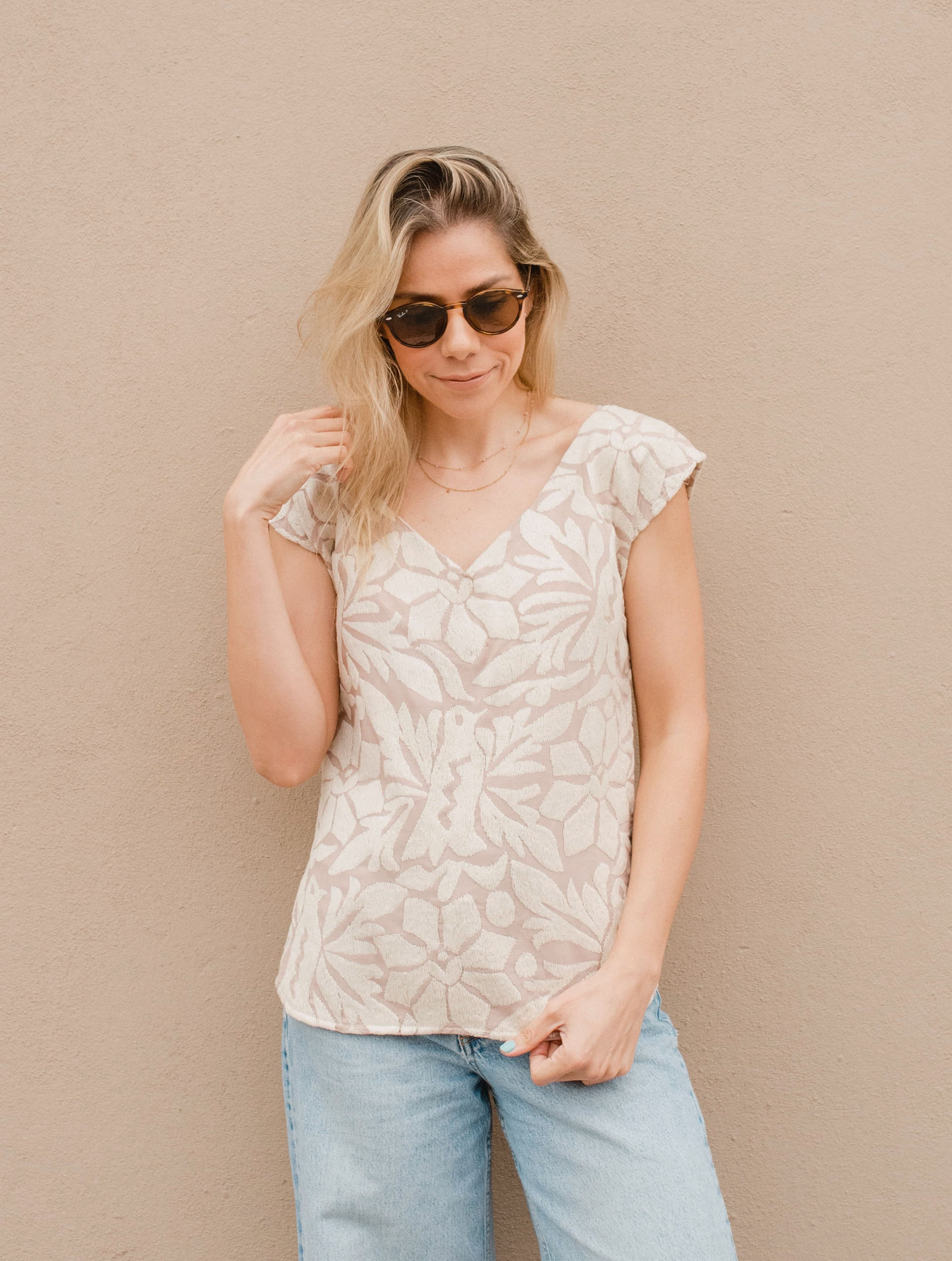 Jalapa V Bone Nude Blouse
