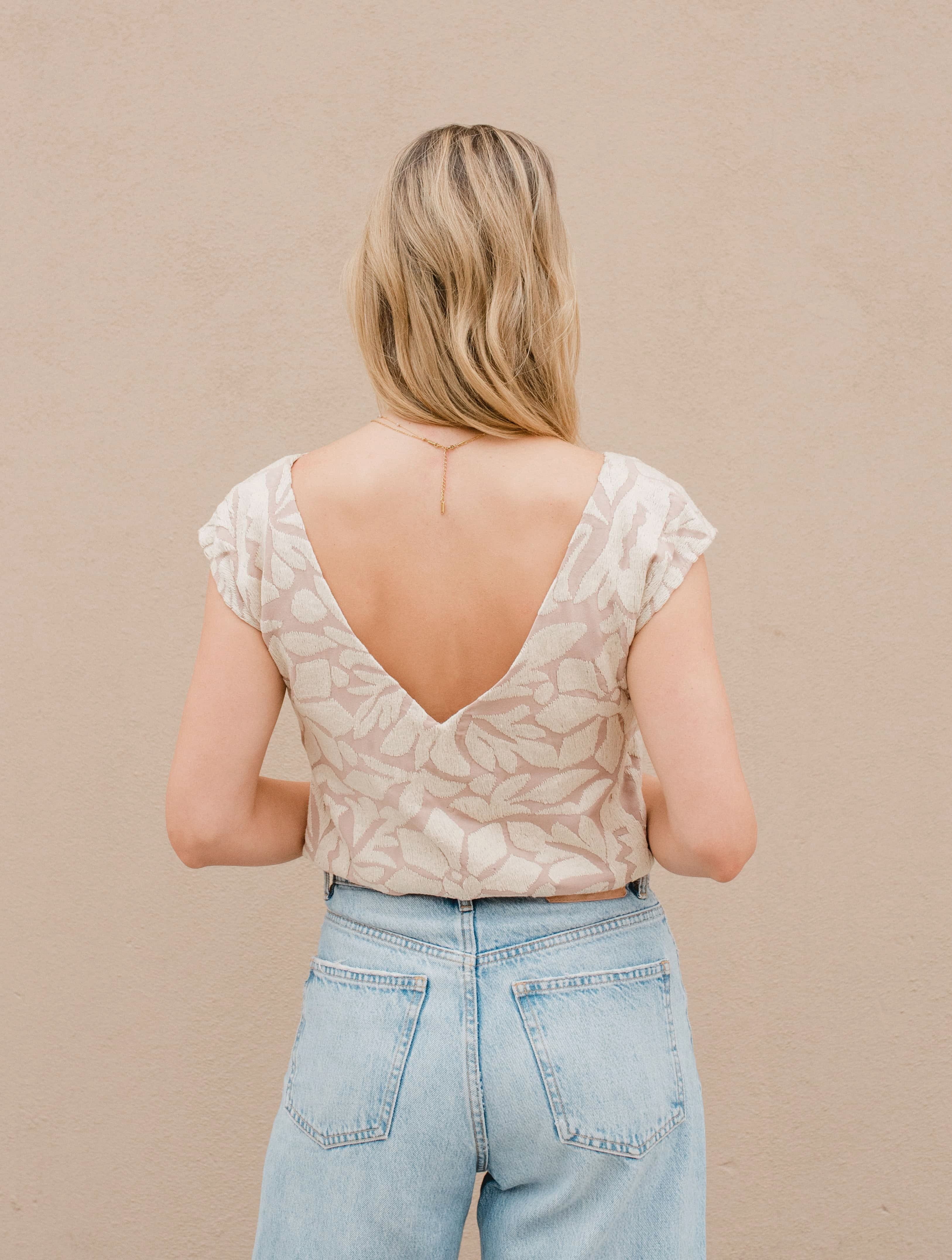 Jalapa V Bone Nude Blouse