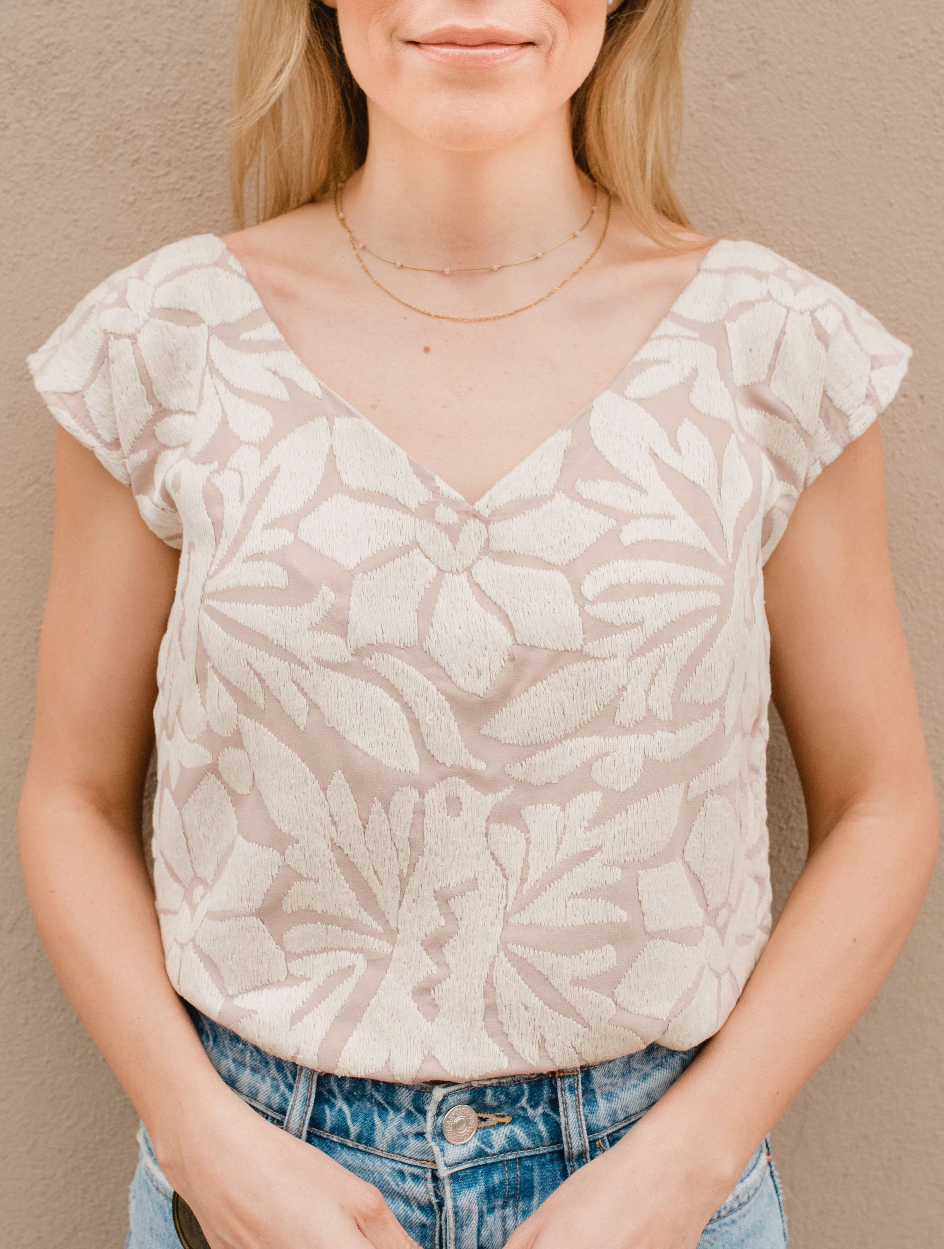 Jalapa V Bone Nude Blouse