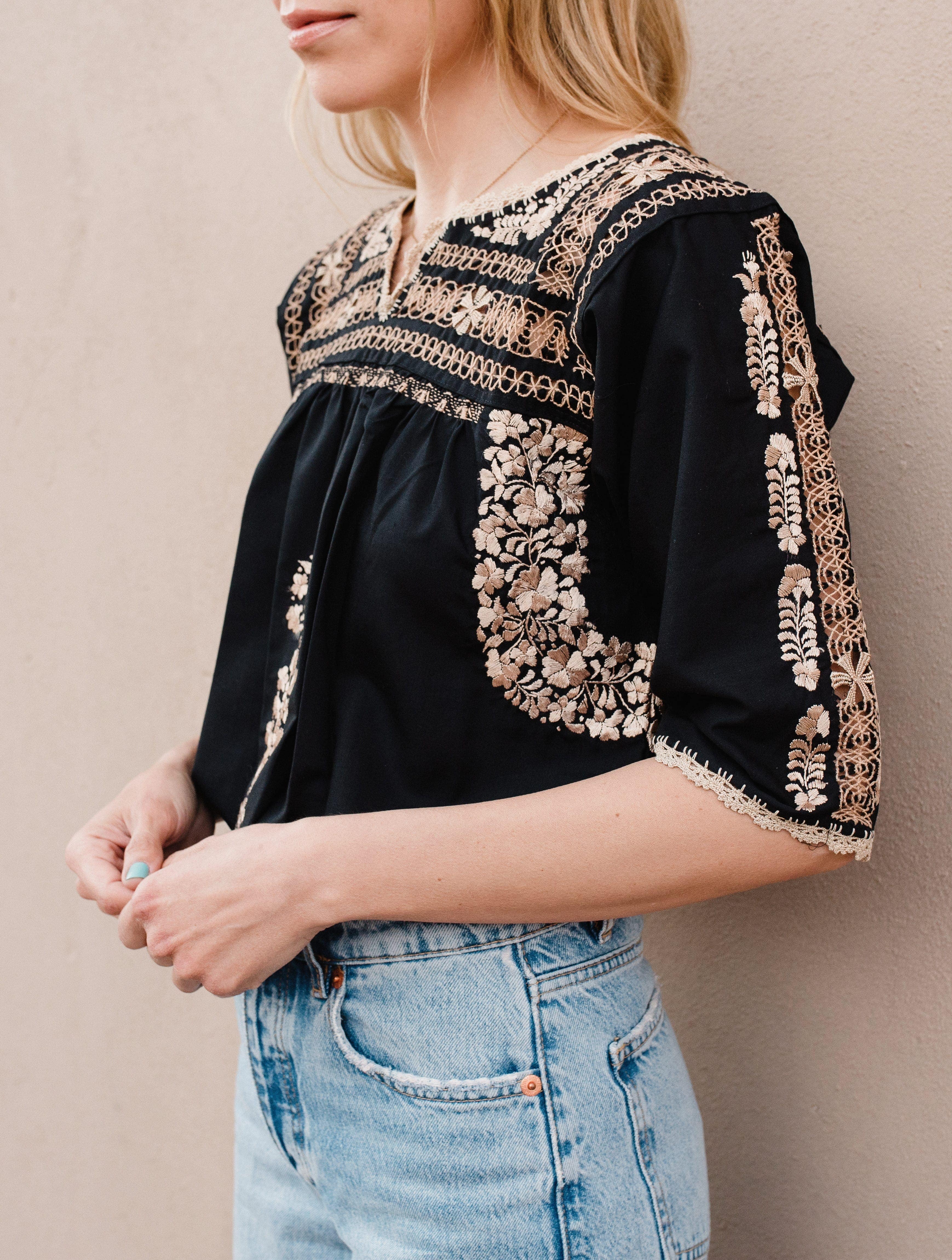 San Antonino Frayed Blouse Black/Gold
