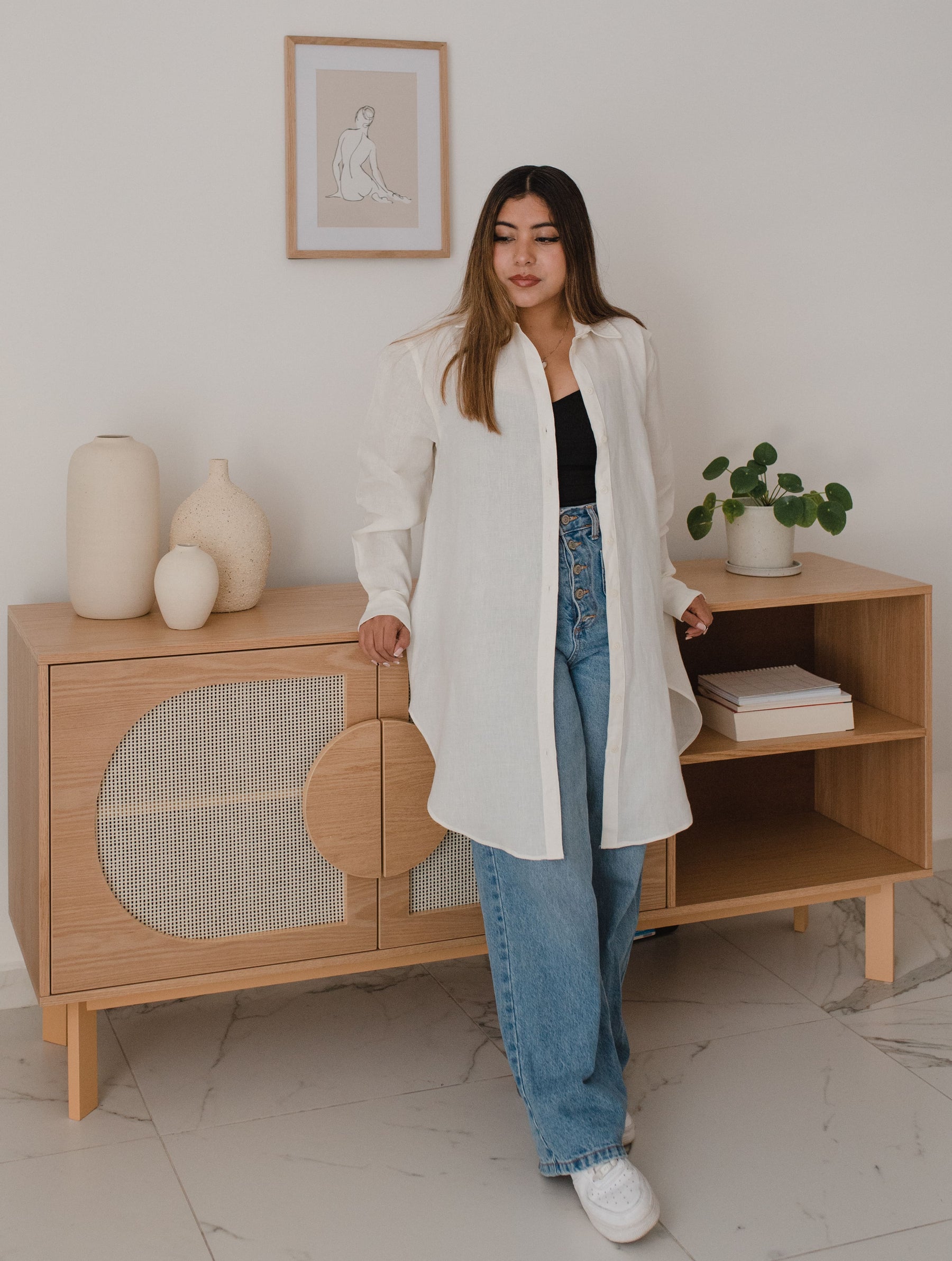 Vestido Camisero de Lino Marfil
