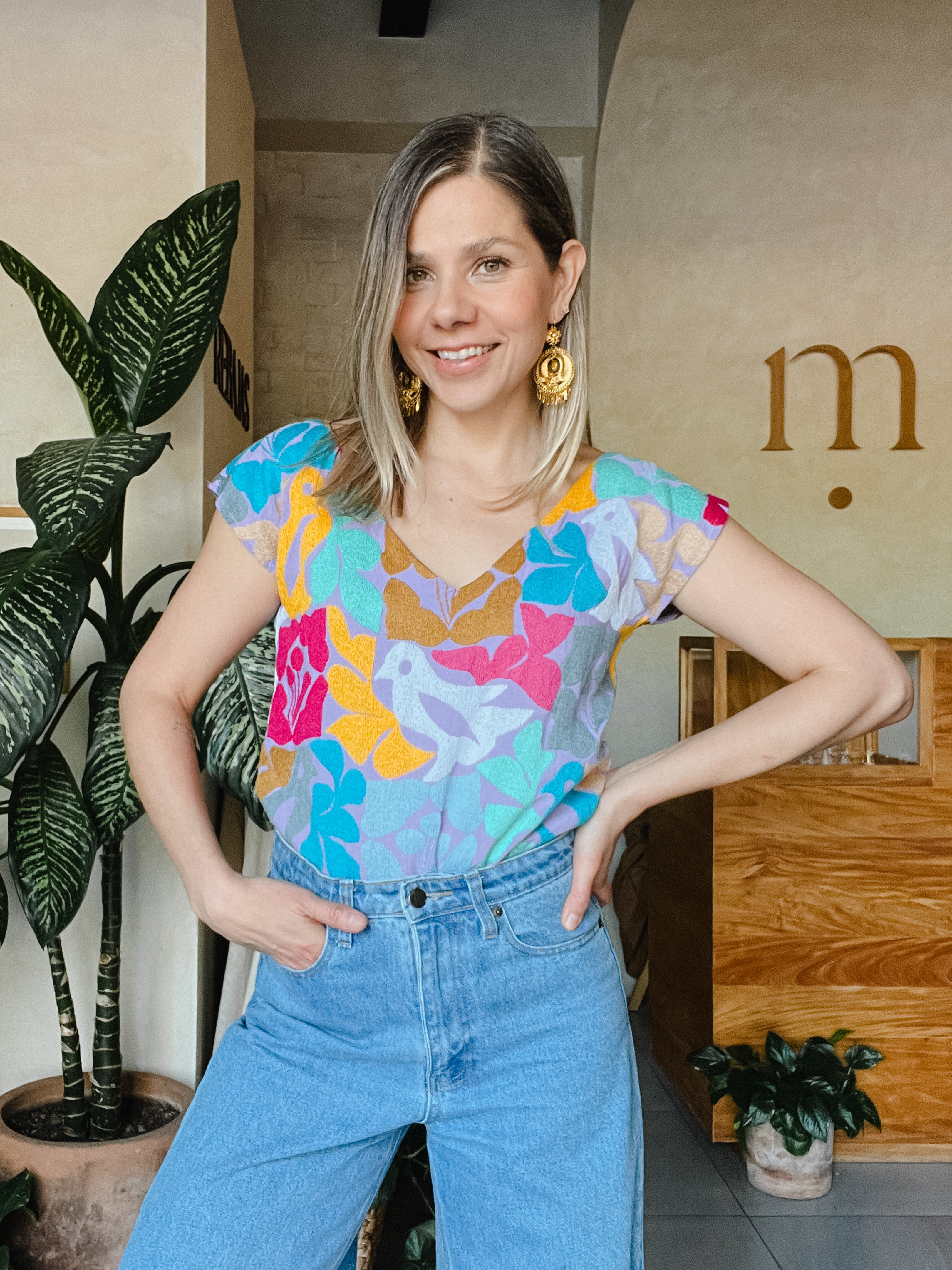 Jalapa V Bone Nude Blouse