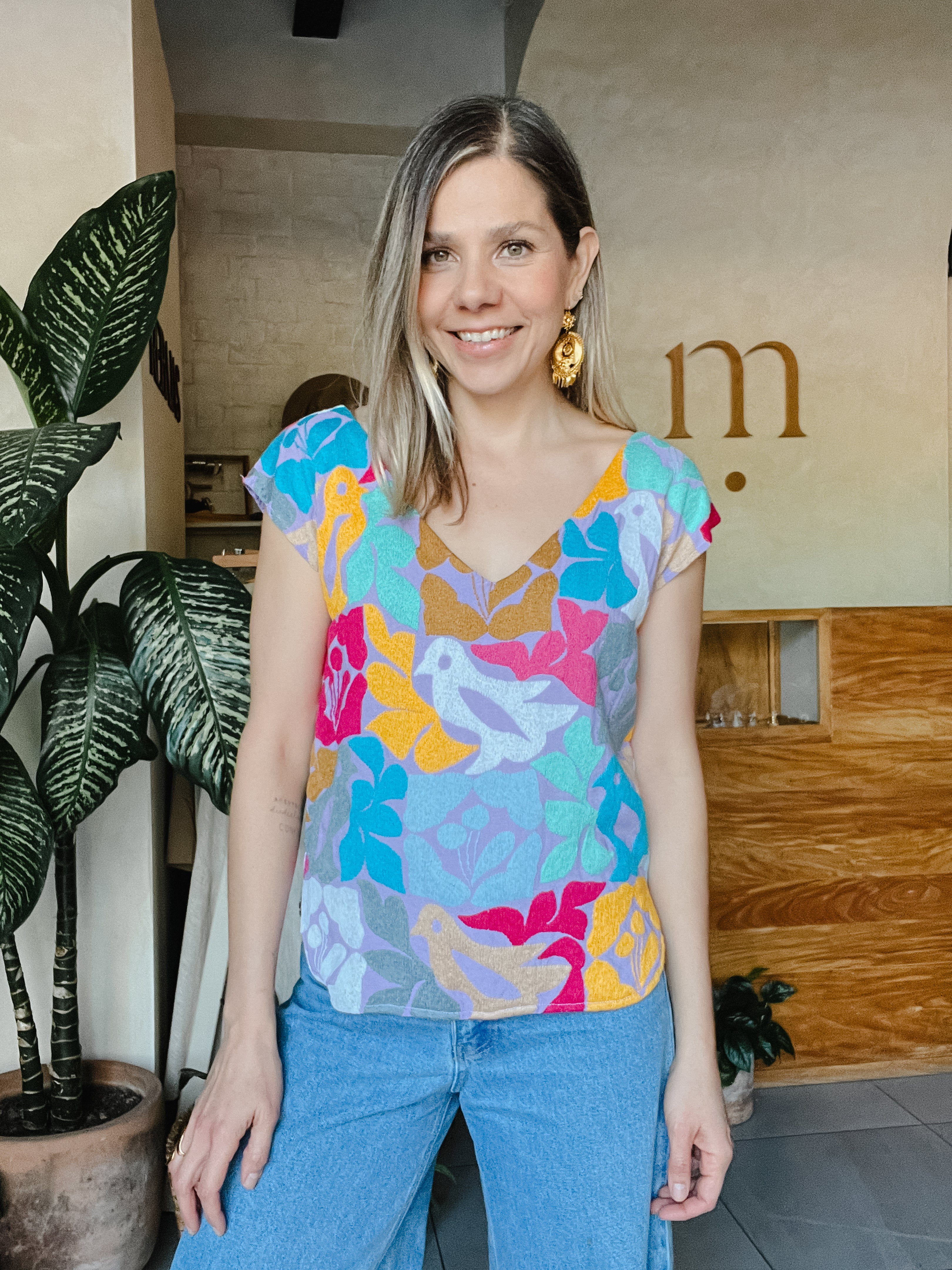 Jalapa V Bone Nude Blouse