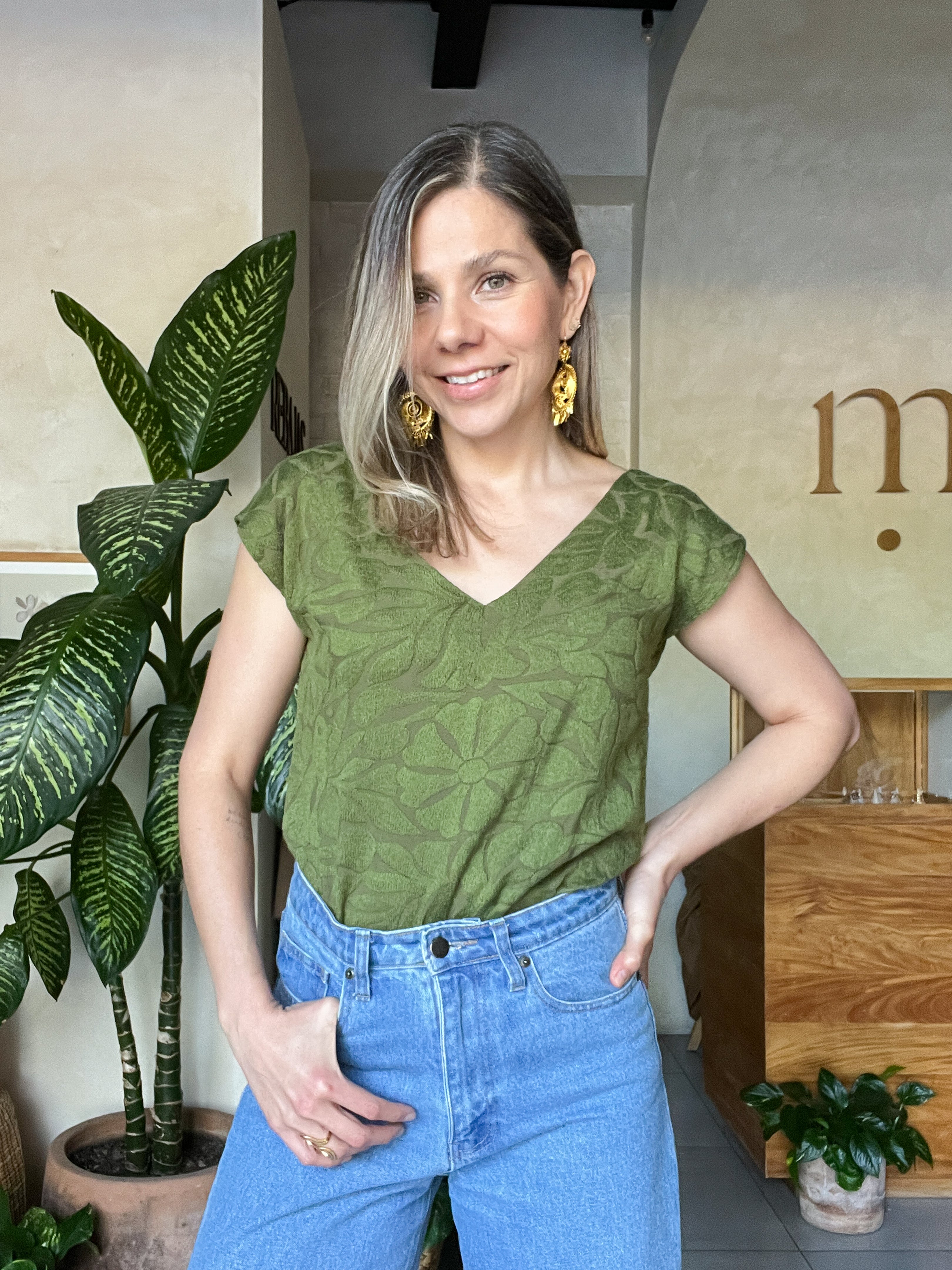 Jalapa V Bone Nude Blouse