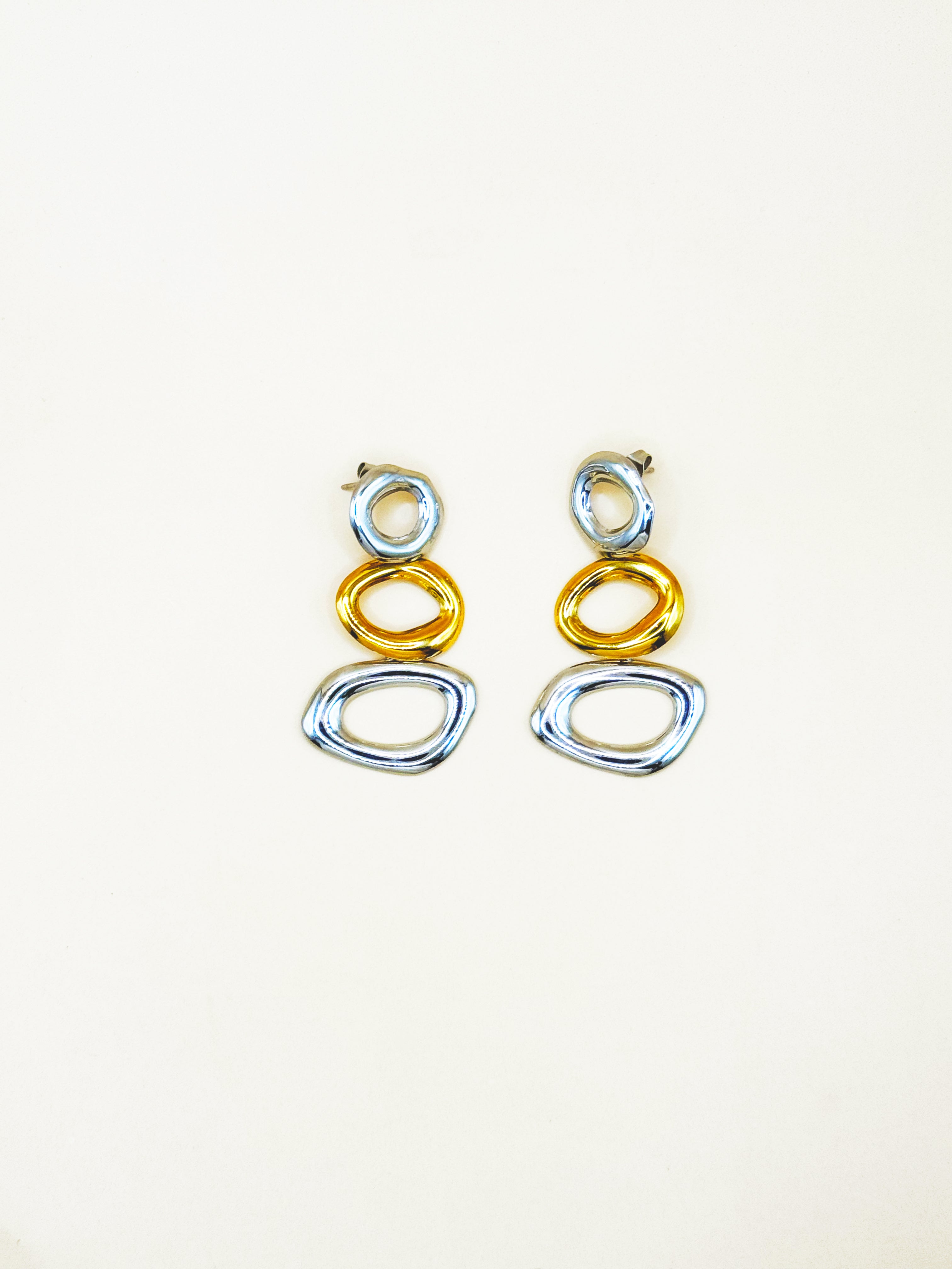 Arete Bicolor Triple Ovalo Colgante N81