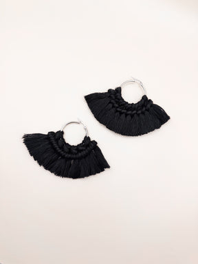 Black Half Moon Macramé Earrings MN1